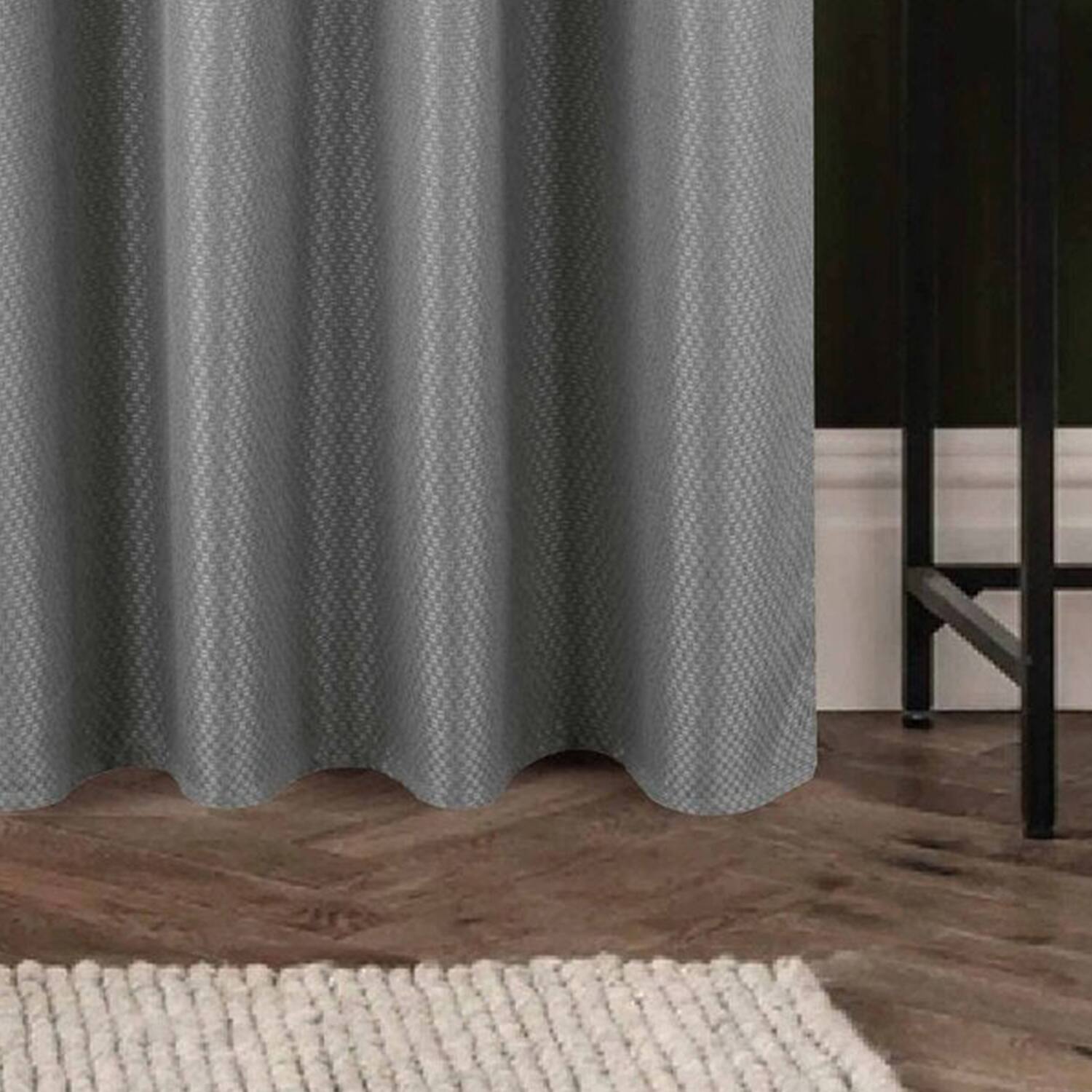 Alt View 2. Olivia Gray - Olivia Gray 100% Polyester 250 GSM Basket Weave Ian Luxury Jacquard Blackout Grommet Curtain Panel 54" x 84" Grey - Grey.
