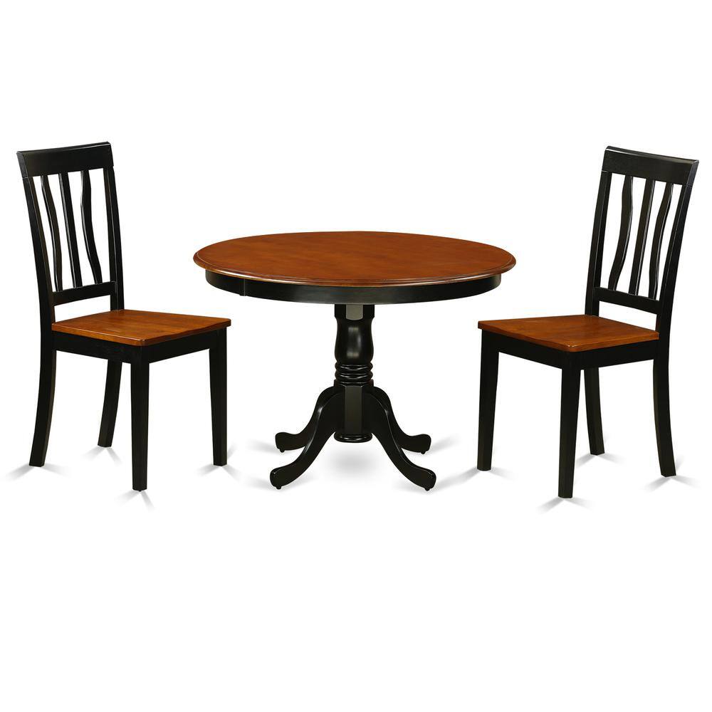 Left. East West Furniture - 3 Pc set with a Round Table and 2 Wood Dinette Chairs in Black and Cherry - Black & Cherry.
