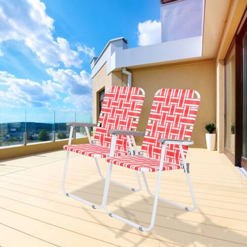 Alt View 8. Winado - 2PCS 37in Portable Folding Beach Chairs, Patio Lawn Webbed Strap Camping Chairs for Indoor/Outdoor Yard Garden Beach - Red.