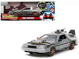Jada - DeLorean Brushed Metal Time Machine Train Wheel Version with Lights Back to the Future Part III Movie 1/24 Rides - Gray