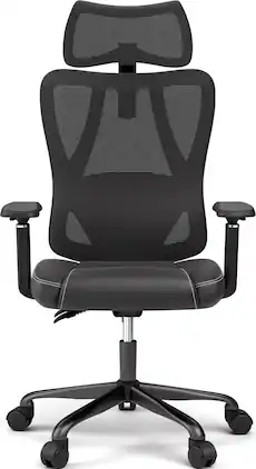 ACGAM - Breathable Mesh Ergonomic Office & Gaming Chair with Adjustable Lumbar Support, Headrest, Height-Adjustable Armrests - Black
