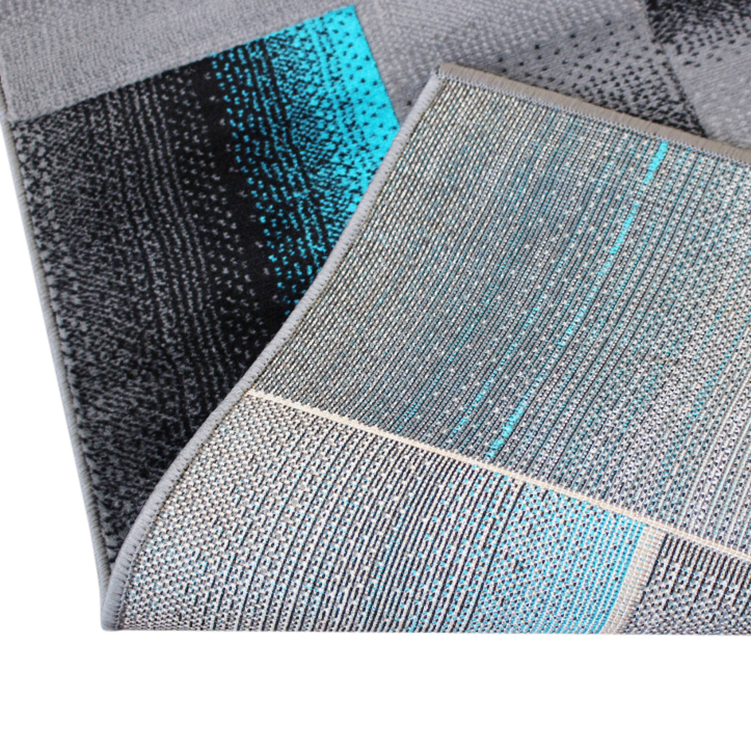 Alt View 5. Emma + Oliver - Malaga Modern Cubist Olefin Accent Runner Rug in Gradient Shades with Natural Jute Backing - Turquoise.