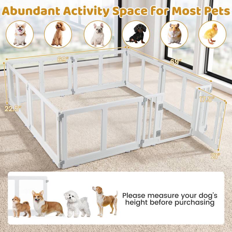 Abundant Activity Space for Most Pets

69" 69" 22.5" 17.5" 21"

Please measure your dog's height before purchasing