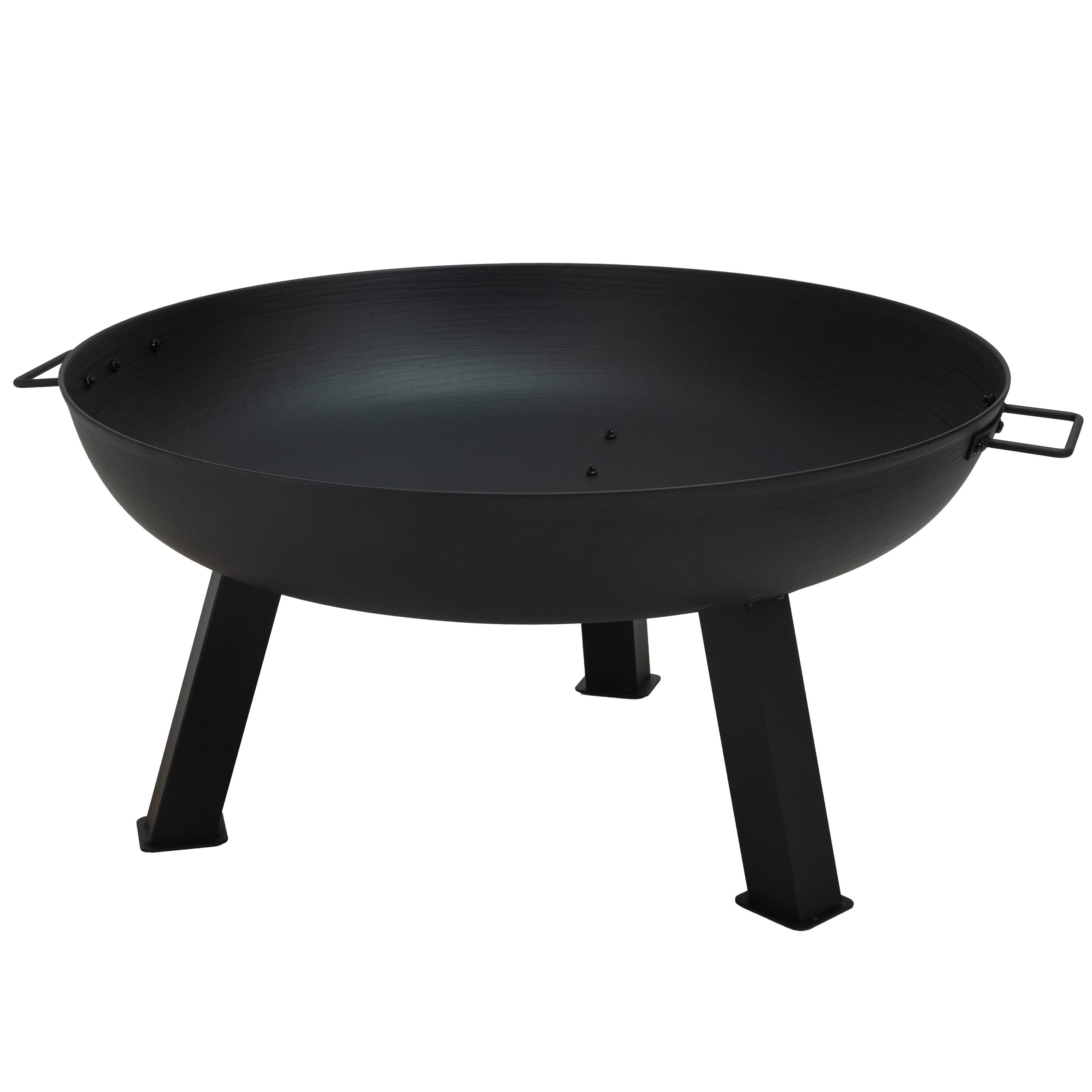 Front. Sunnydaze - 30 in Rustic Cast Iron Outdoor Raised Fire Pit Bowl - Black.