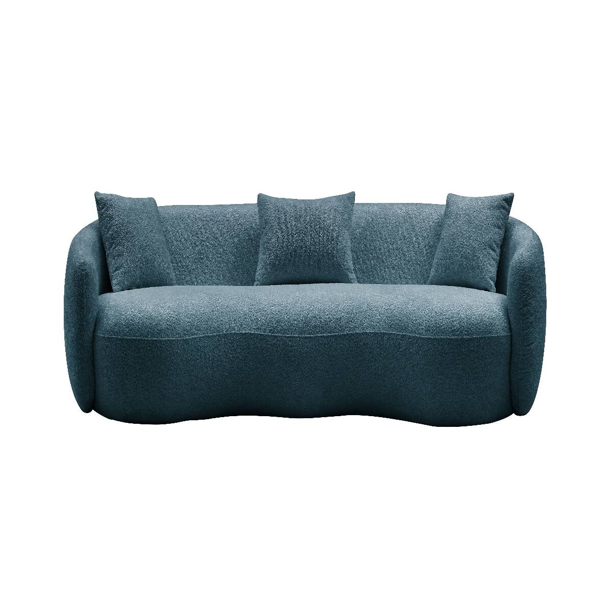 Front. Ropilly - Ropilly Blue Curved Boucle Sofa, Half Moon 4 Seat Couch with 3 Throw Pillows - Blue.