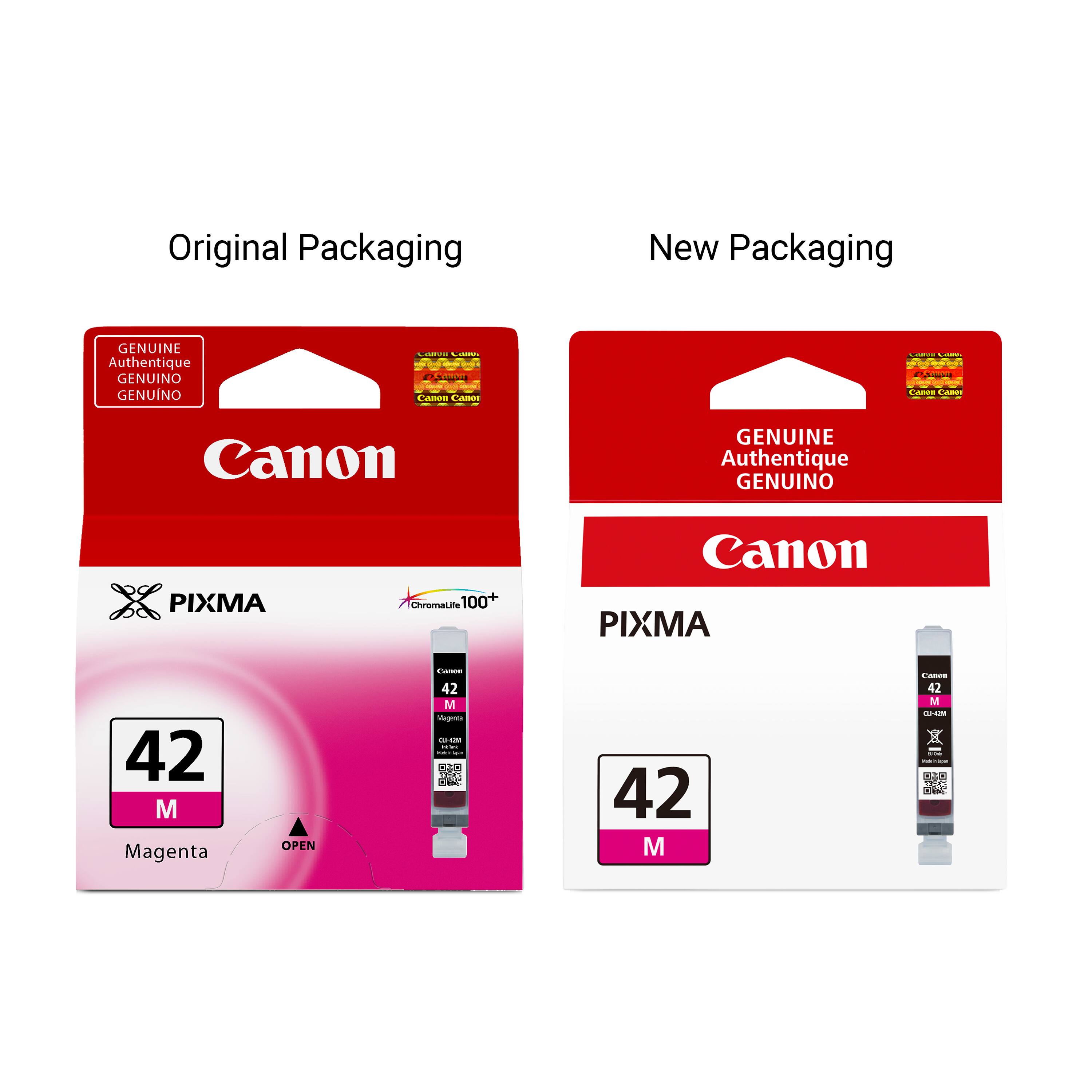 Original Packaging
New Packaging
GENUINE Authentique GENUINO GENUNO
Sanva COMPS 10:00-000-4 Canon Canor
LIMIN CALORIES CADOS CARBE
Canon
GENUINE Authentique GENUINO
PIXMA
ChromaLife 100+
Canon PIXMA
42 M Magenta
OPEN
Cases 42 M Villagenta 03-4226 in - Liker
42 M
Cases 42 N WIGHTD Whiter Value -