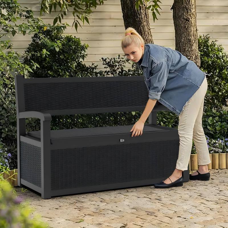 Back. Chic Crate - 70-Gal Resin Bench Deck Storage Box - Black.