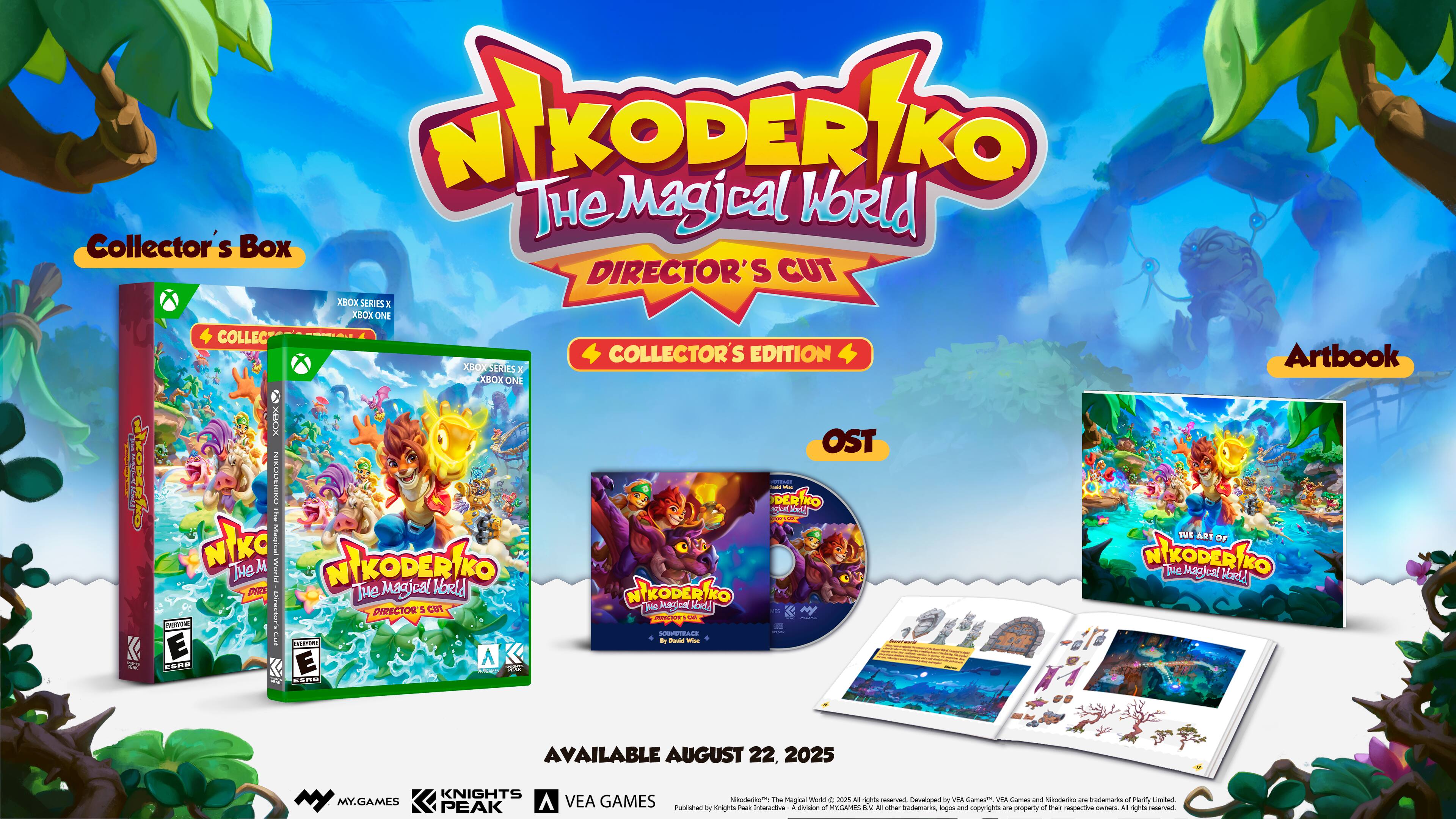 NIKODERIKO The Magical World Collector's Box DIRECTOR'S CUT XBOX SERIES X XBOX ONE COLLECTOR'S EDITION Artbook XBOX SERIES XBOX ONE XESX OST K SRODETIO NISEICE - RIKO DERIRO au kod i 19t ART OF NIKO Magical NIKODERTRO THM M Wuter NIKODERIKO e Magical lorlA DIRE THe Magical Korld NIKODERIKO LE DIRECTOR S cat 14e un Maedd M nh - SOSTRACS Cu - - - K E SRE E FO..- AVAILABLE AUGUST 22, 2025 KNIGHTS MY MY.GAMES A VEA GAMES nakodienia The Magical world + aUs Al righes reserved Developed by VIA Games" VEA Games - Nikaderiko are trademarks a Party Limited PEAK Published Dy Knht Punk Interactive A Ven 4 MNEGAMES ON A other manemarks lagos and copyrights ane property - Te respective nuners Al rghts reserved