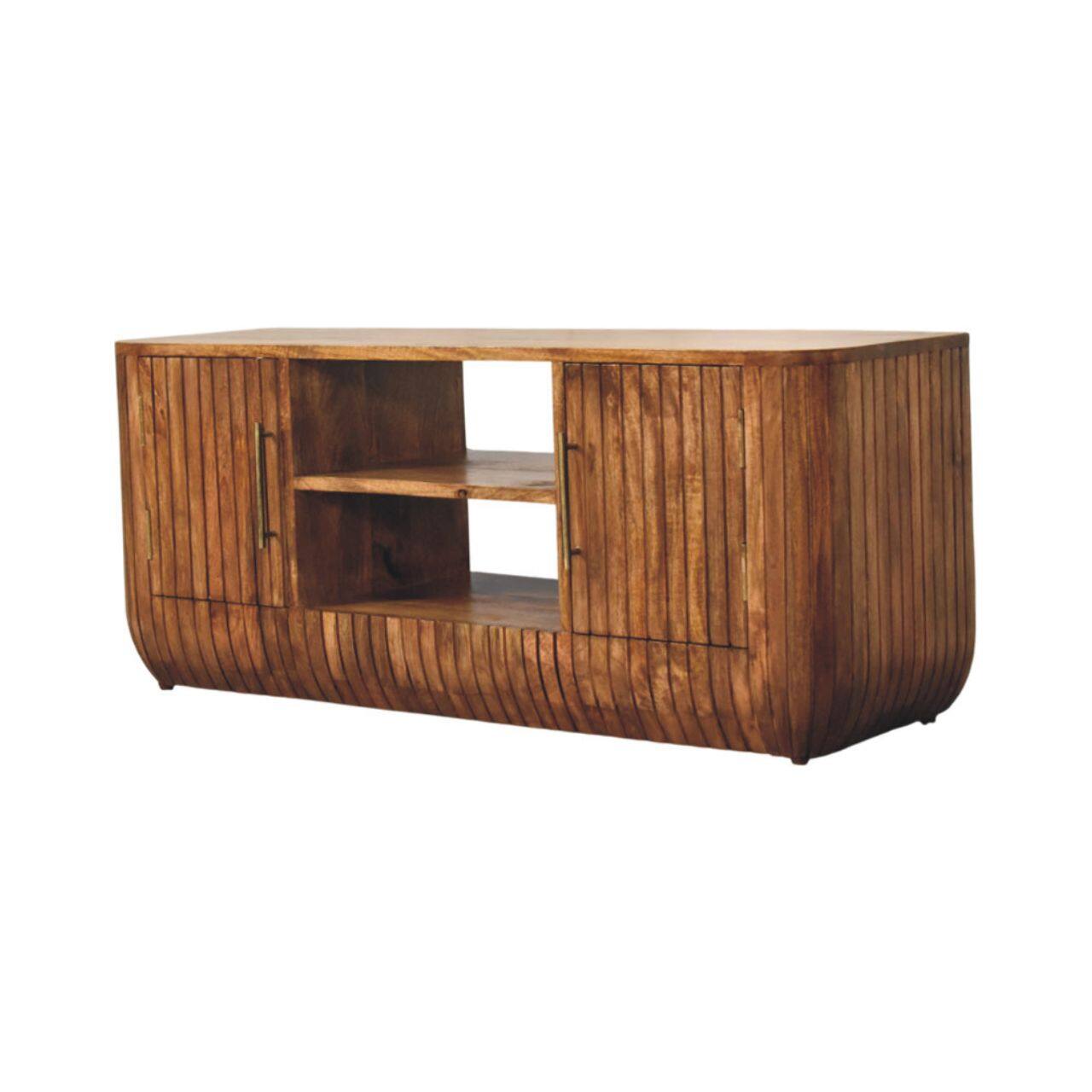 Left. Artisan Furniture - Artisan Furniture Solid Wood Fluted Media Console with Shelves - Brown.