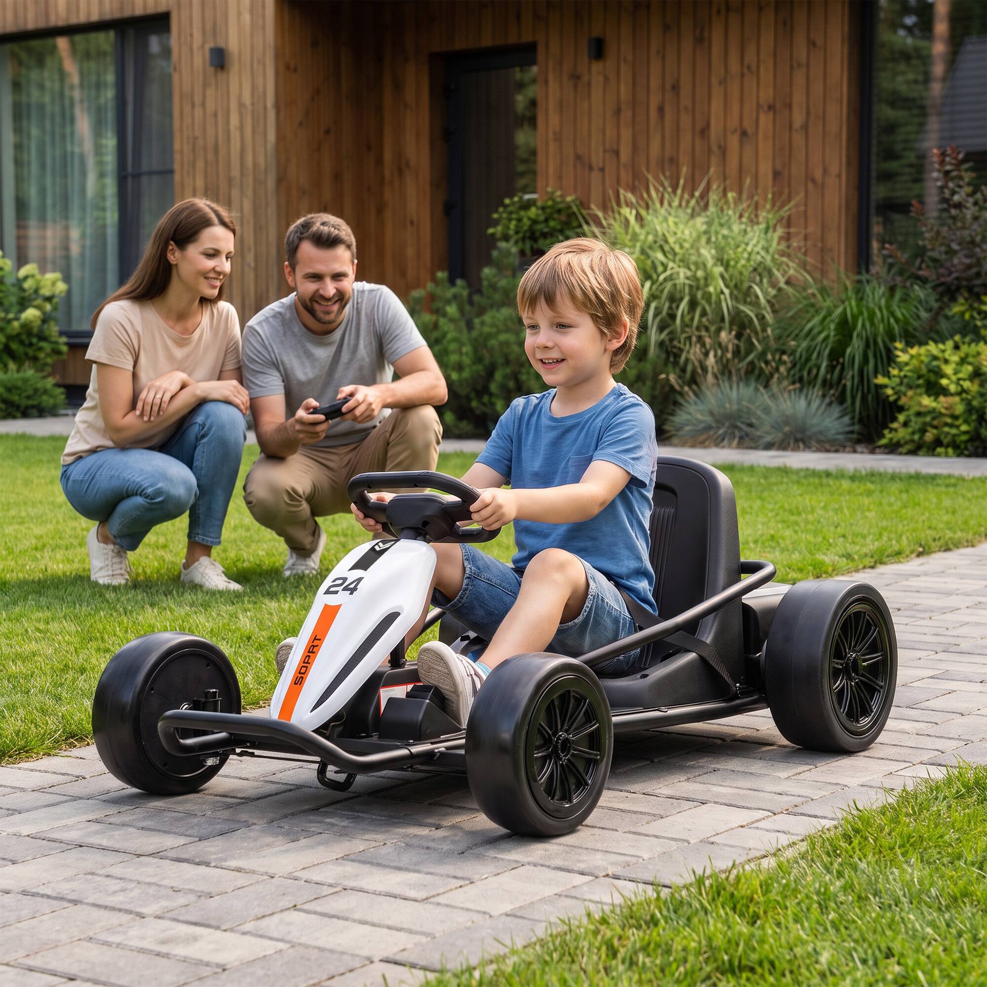 Qaba Electric Drift Go Kart for Kids with Dual Motors, Soft Start, PU ...