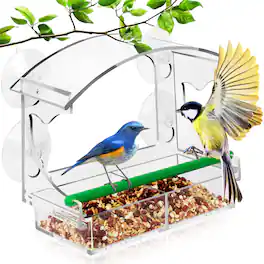 Ocalpur - Window Bird Feeder for Outdoors, Removable Seed Tray with Drain Holes to Keep Nuts Fresh & Dry - Clear