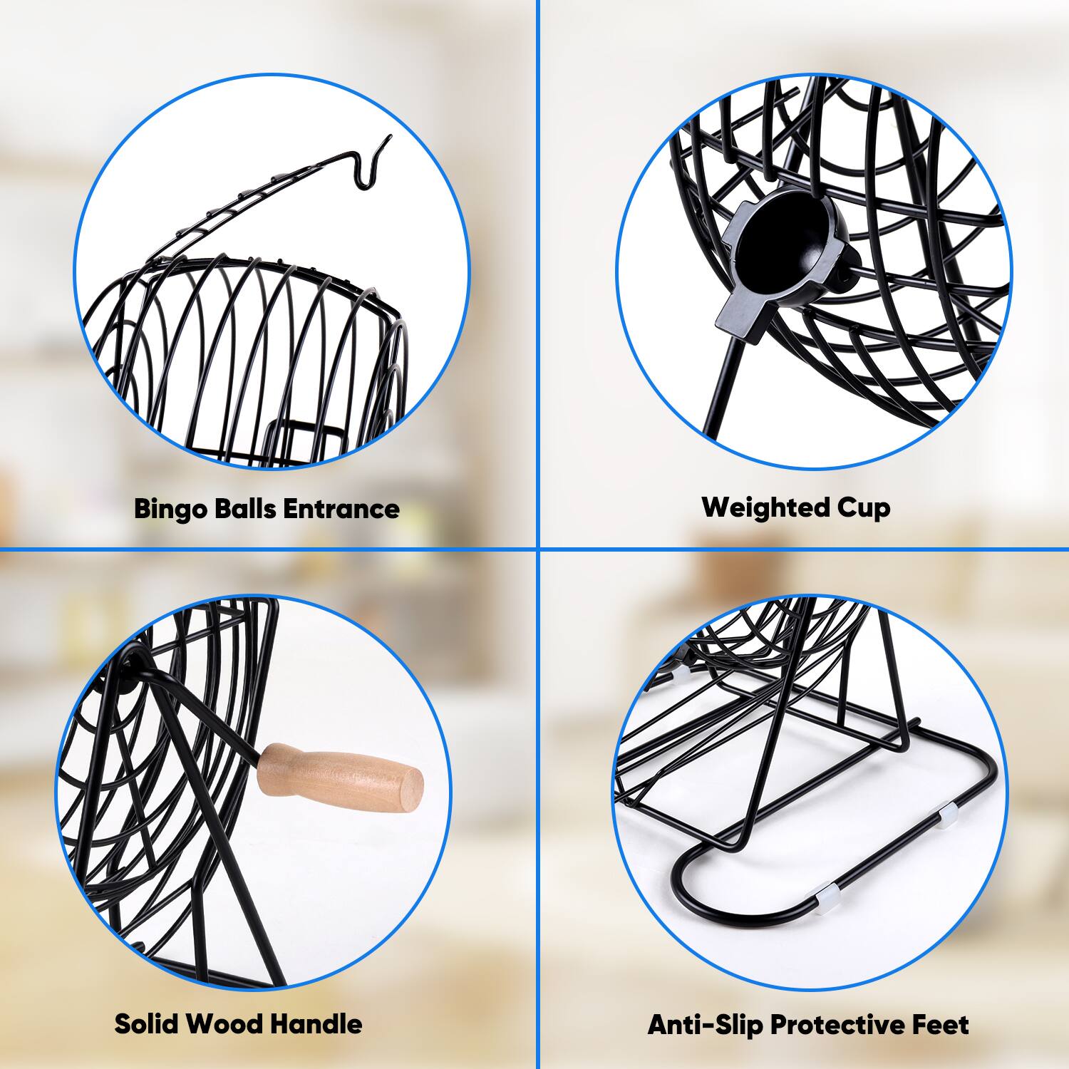 Bingo Balls Entrance, Weighted Cup, Solid Wood Handle, Anti-Slip Protective Feet