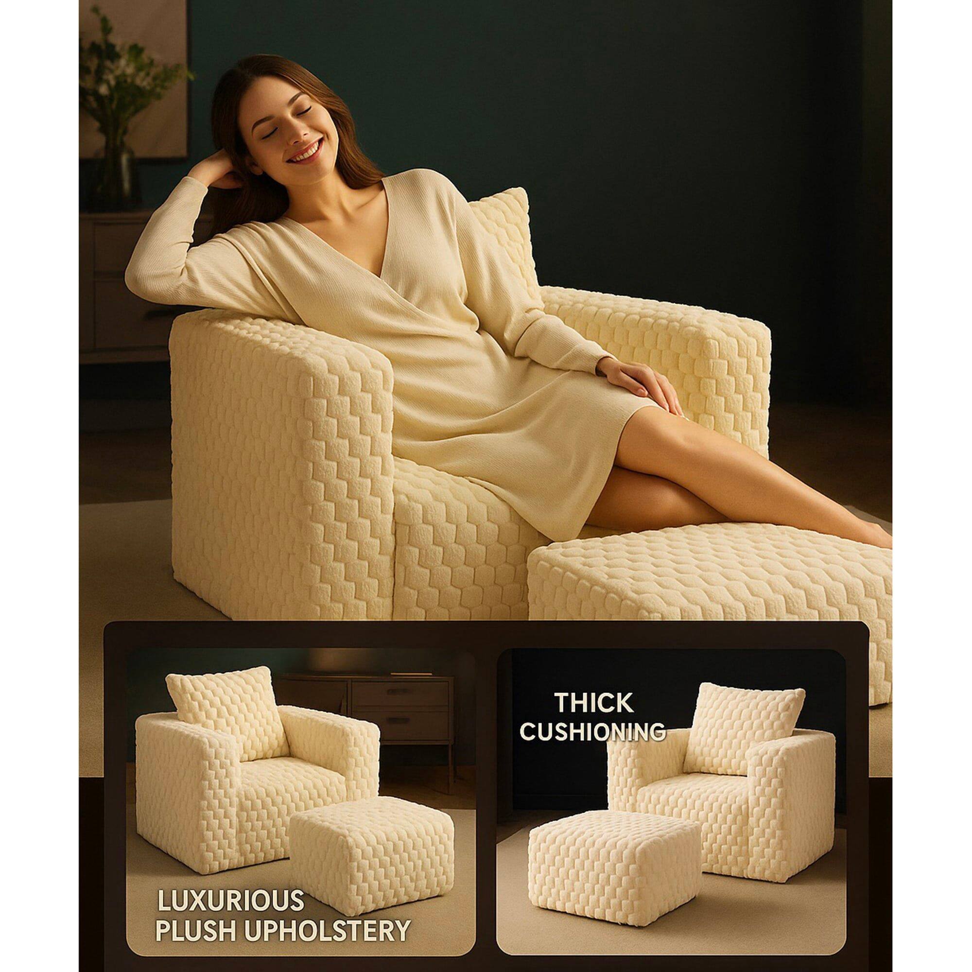 LUXURIOUS PLUSH UPHOLSTERY, THICK CUSHIONING