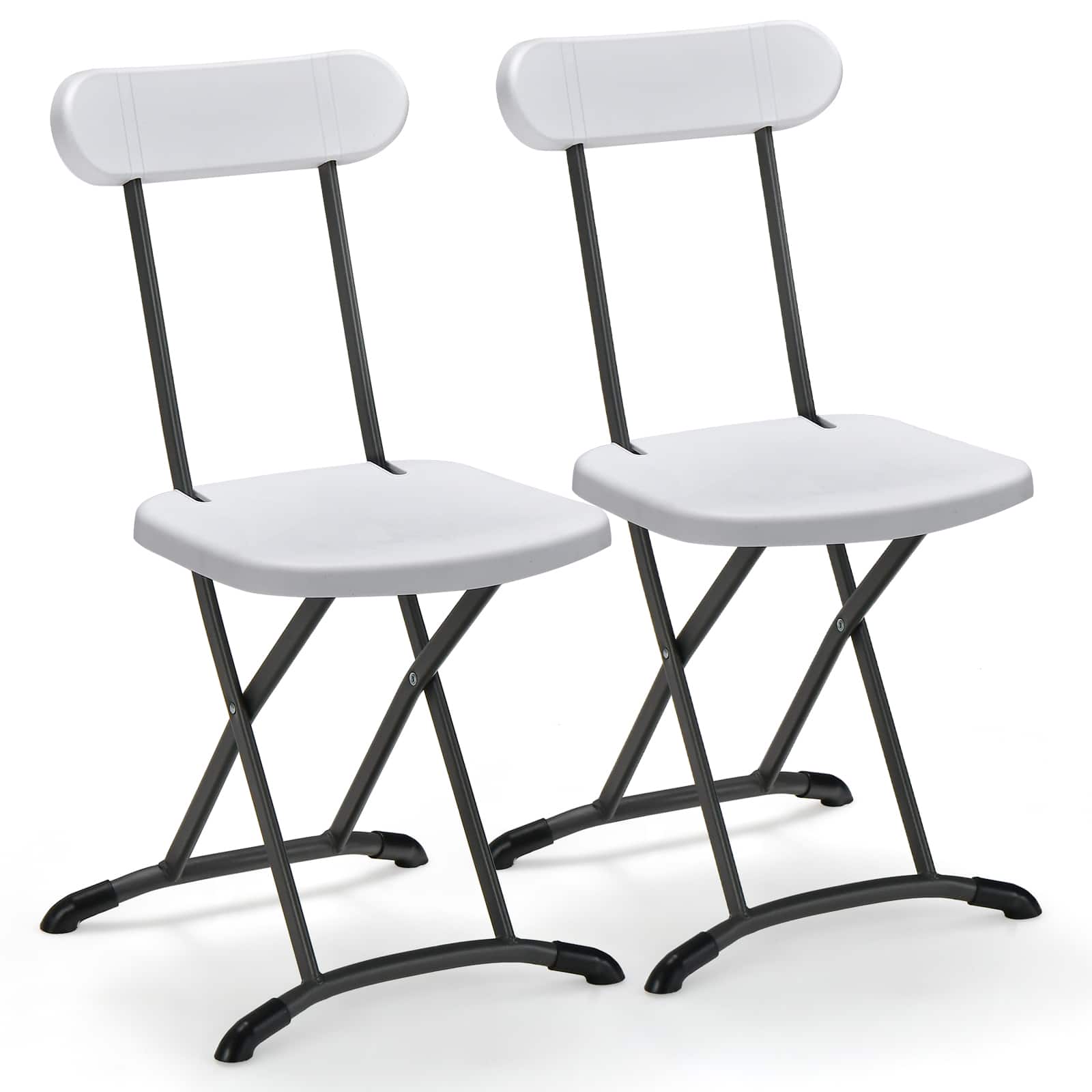 Front. Costway - 2-Pack Folding Chair with Metal Curved Feet Wide Seat & Ergonomic Backrest - White.