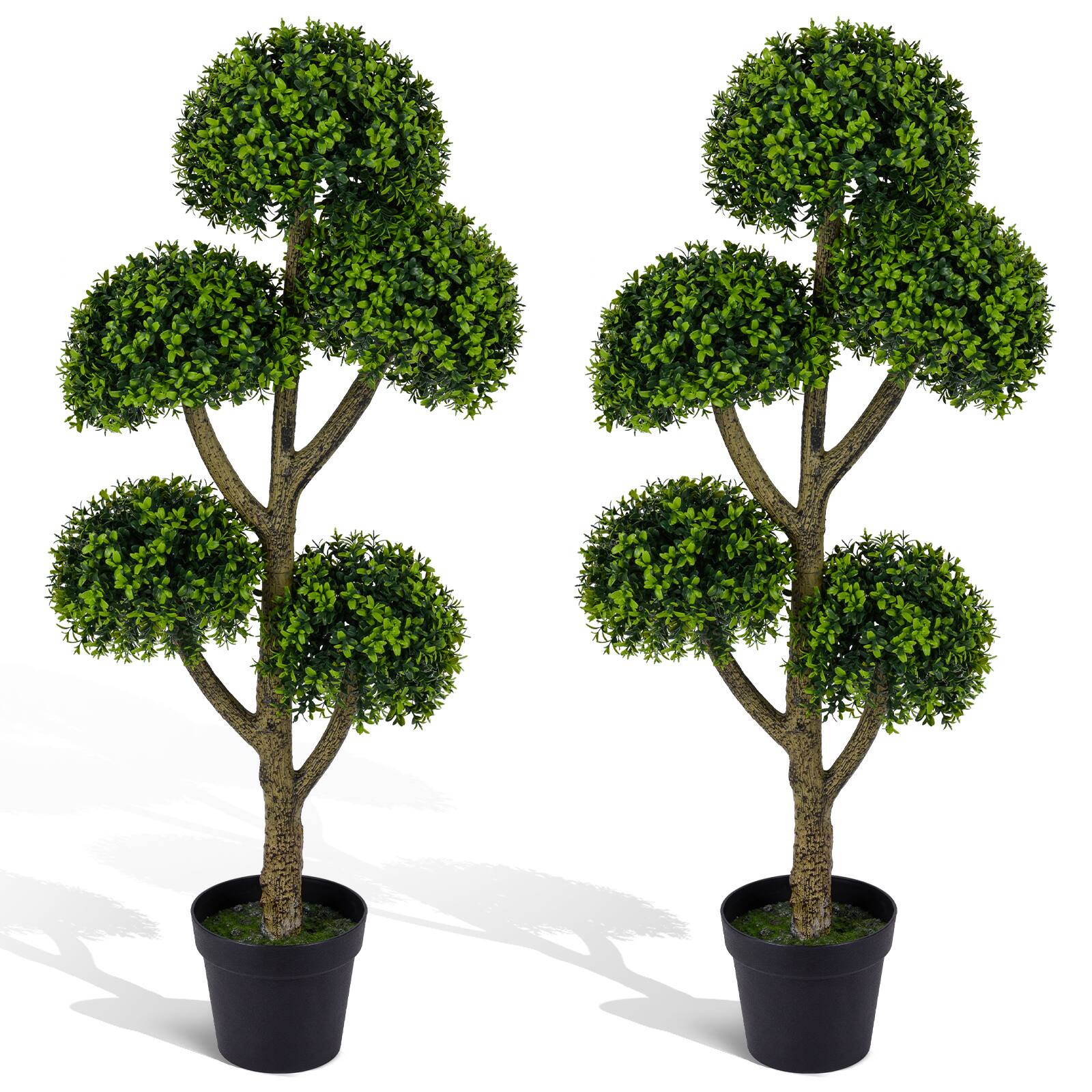 Costway - 2 PCS 46-Inch Artificial Boxwood Topiary Tree with 5 Ball-Shaped Topiaries for Porch - Green