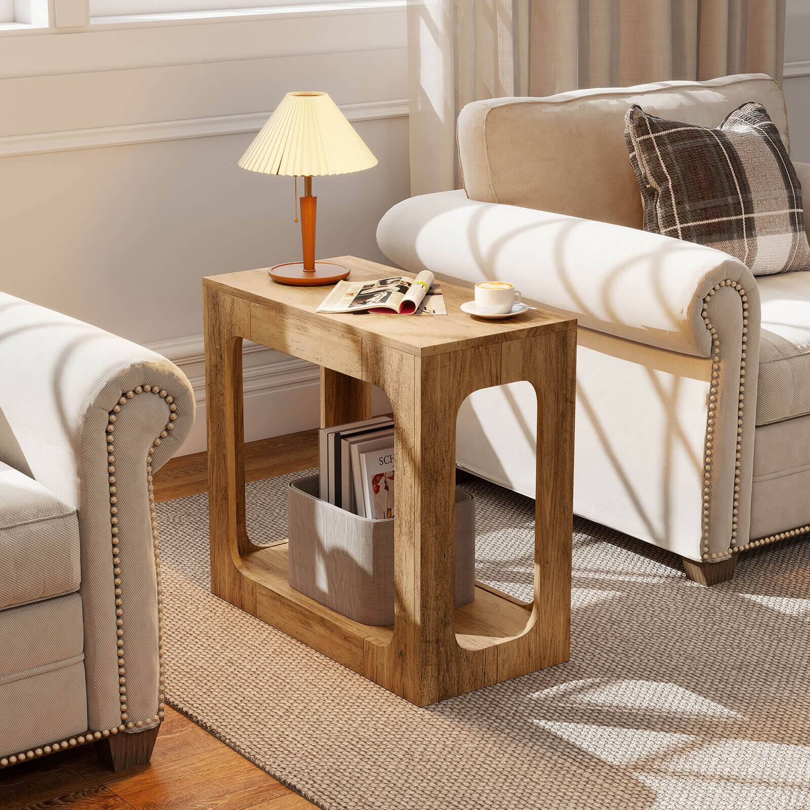Alt View 1. Costway - Costway 2 PCS 2-Tier End Table with Storage Shelf Hollow-out Design for Living Room - Brown.