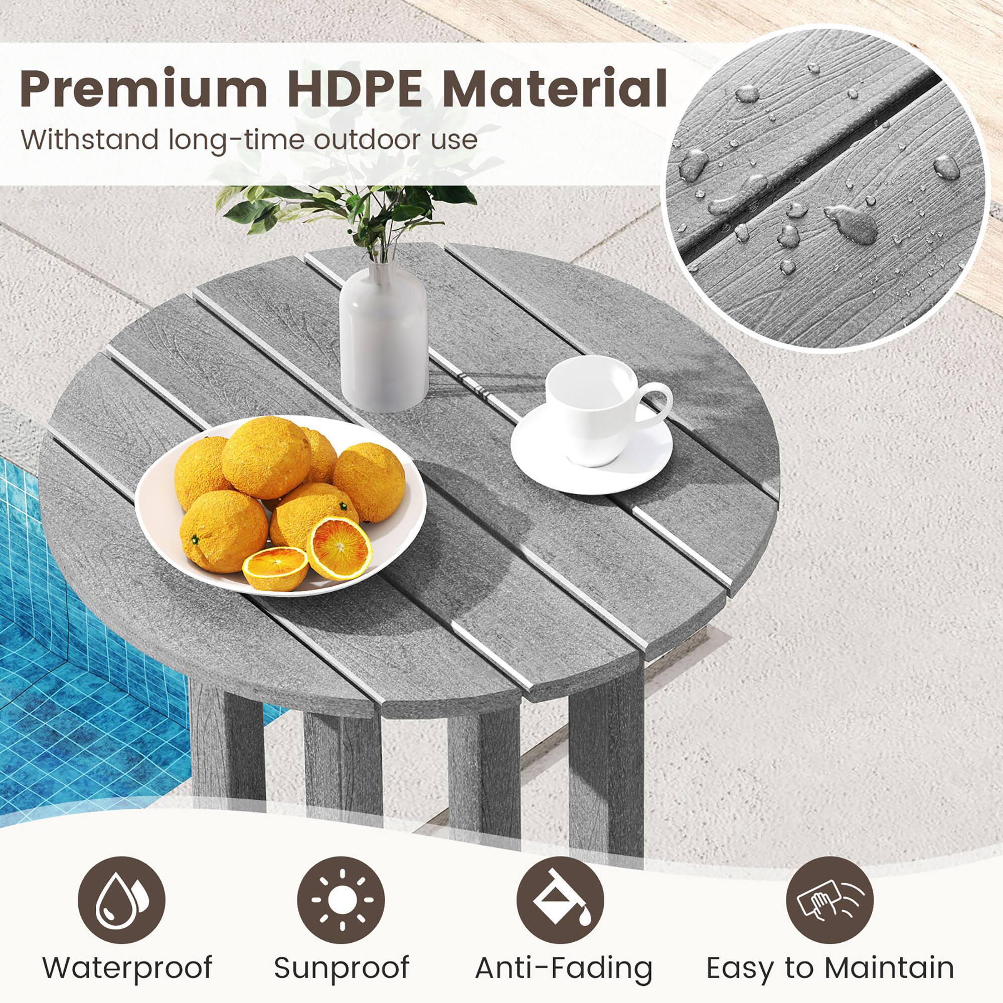 Premium HDPE Material  
Withstand long-time outdoor use  

Waterproof  
Sunproof  
Anti-Fading  
Easy to Maintain