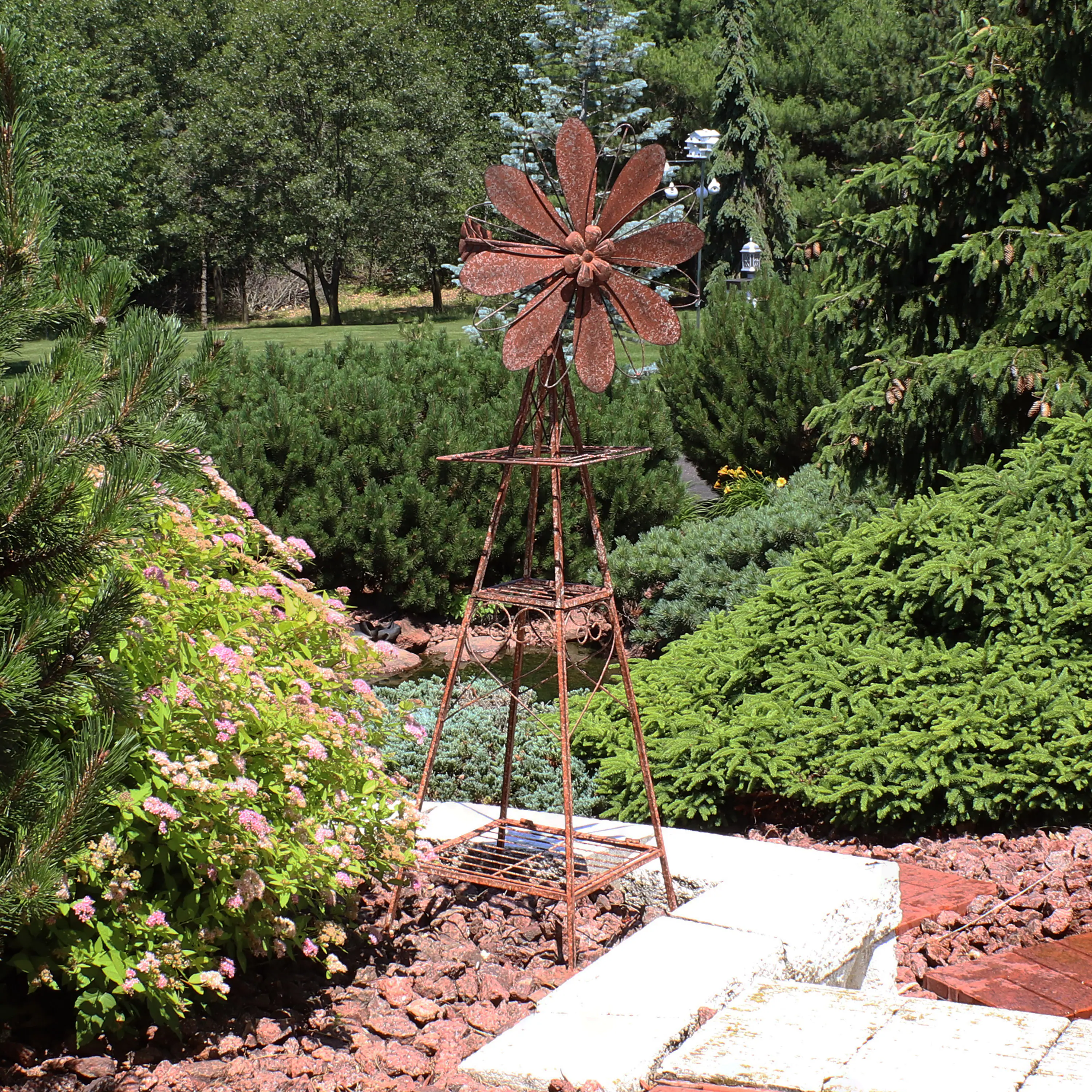 Alt View 3. Sunnydaze - Rustic Windmill Indoor/Outdoor Metal Garden Statue - 51 in - Brown.