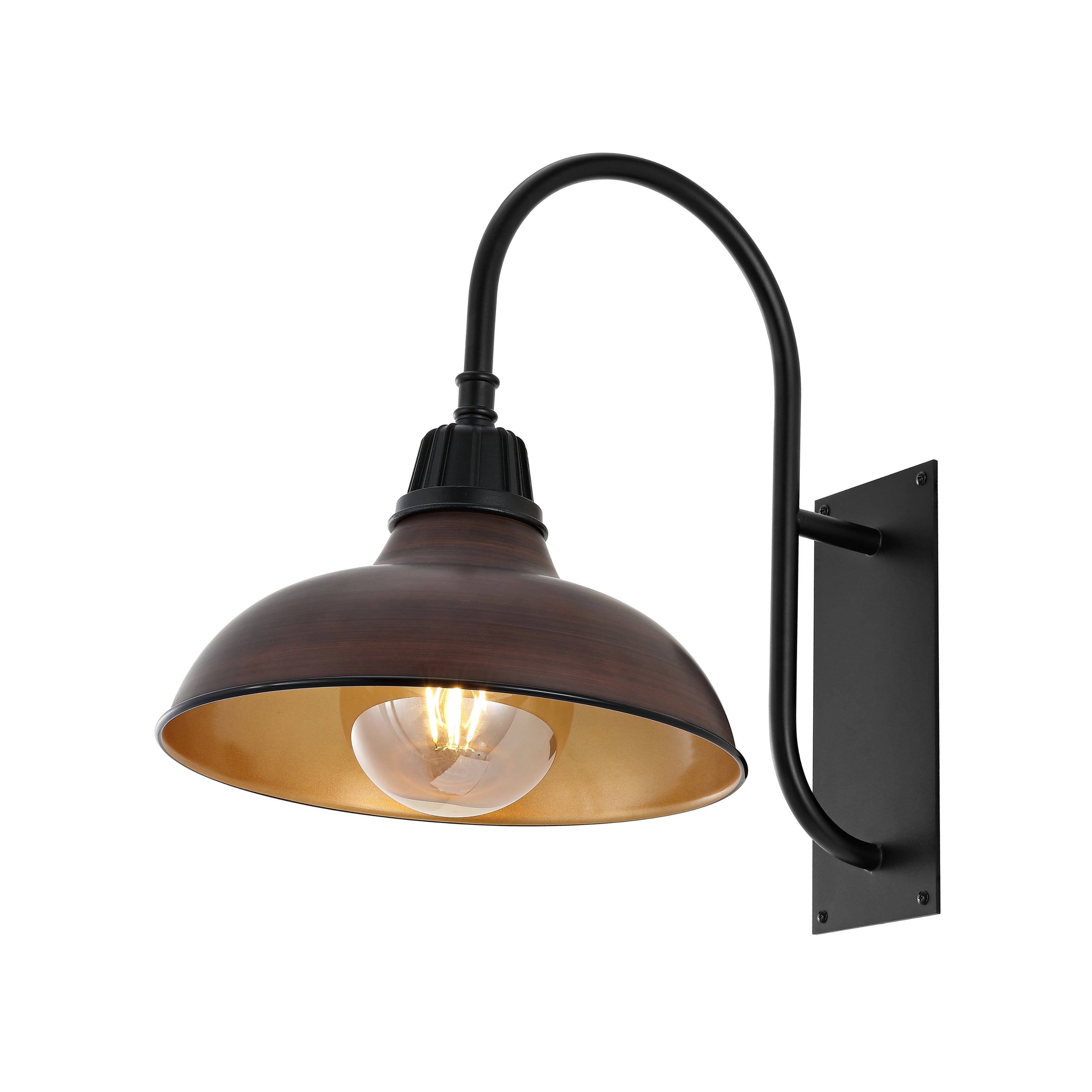 "Jonathan Y - Stanley 12.25"" 1-Light Farmhouse Industrial Indoor/Outdoor Iron LED Gooseneck Arm Outdoor Sconce, Wood Finish/Copper - Wood Finish/Black" price history on PriceWatchPro