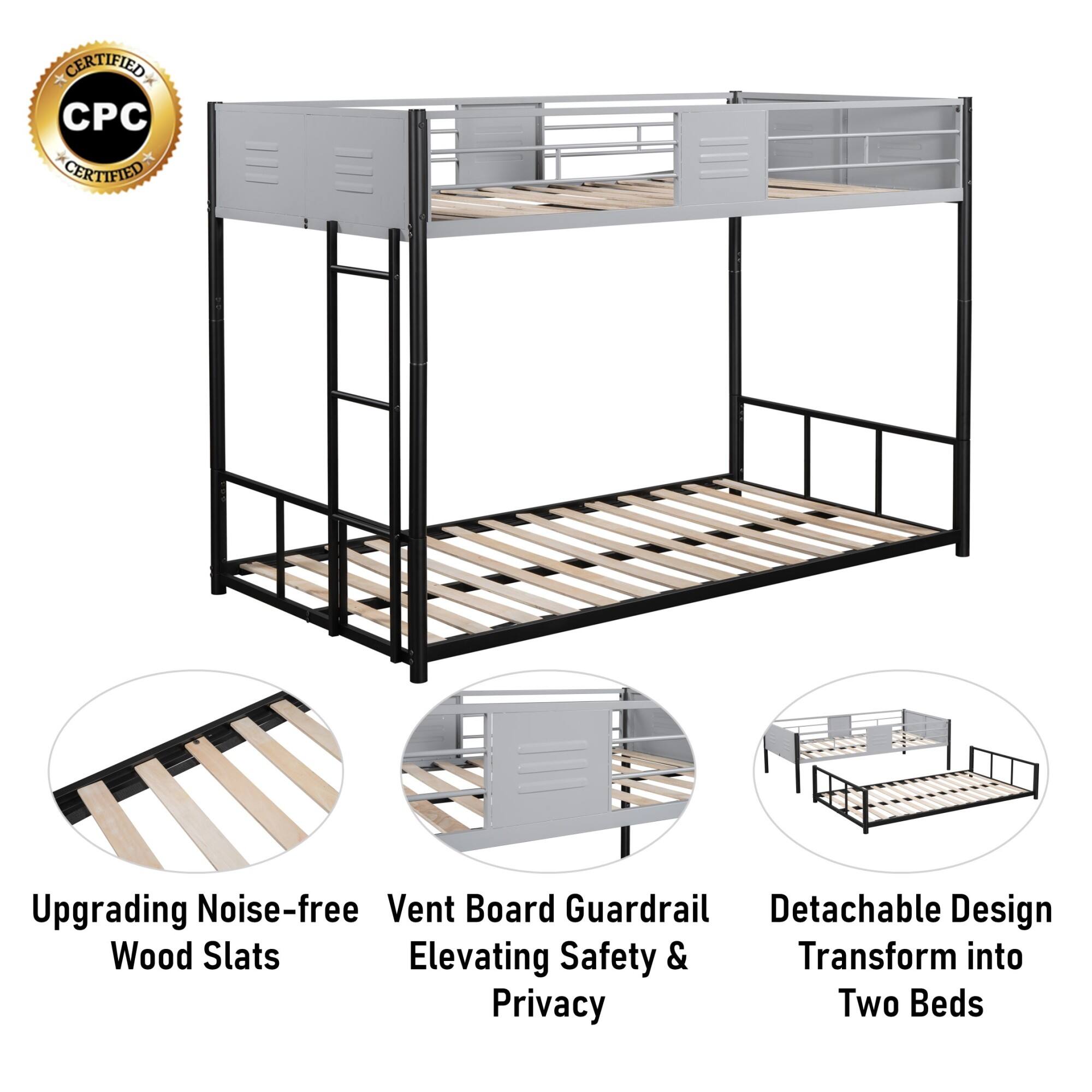 CERTIFIED CPC CERTIFIED

- Upgrading Noise-free Wood Slats
- Vent Board Guardrail Elevating Safety & Privacy
- Detachable Design Transform into Two Beds