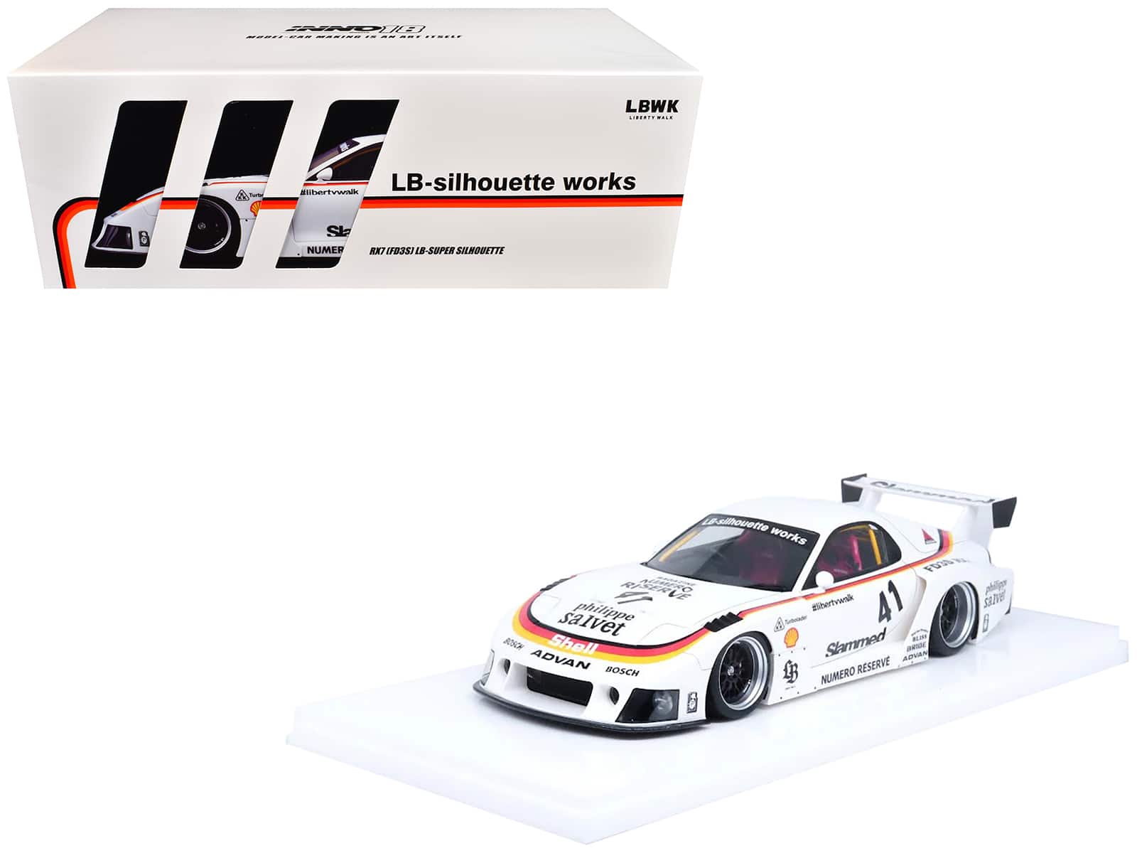 Mazda RX7 (FD3S) LB-Super Silhouette RHD (Right Hand Drive) #41 White w/Stripes & Graphics 1/18 Model Car by Inno Models price history on PriceWatchPro