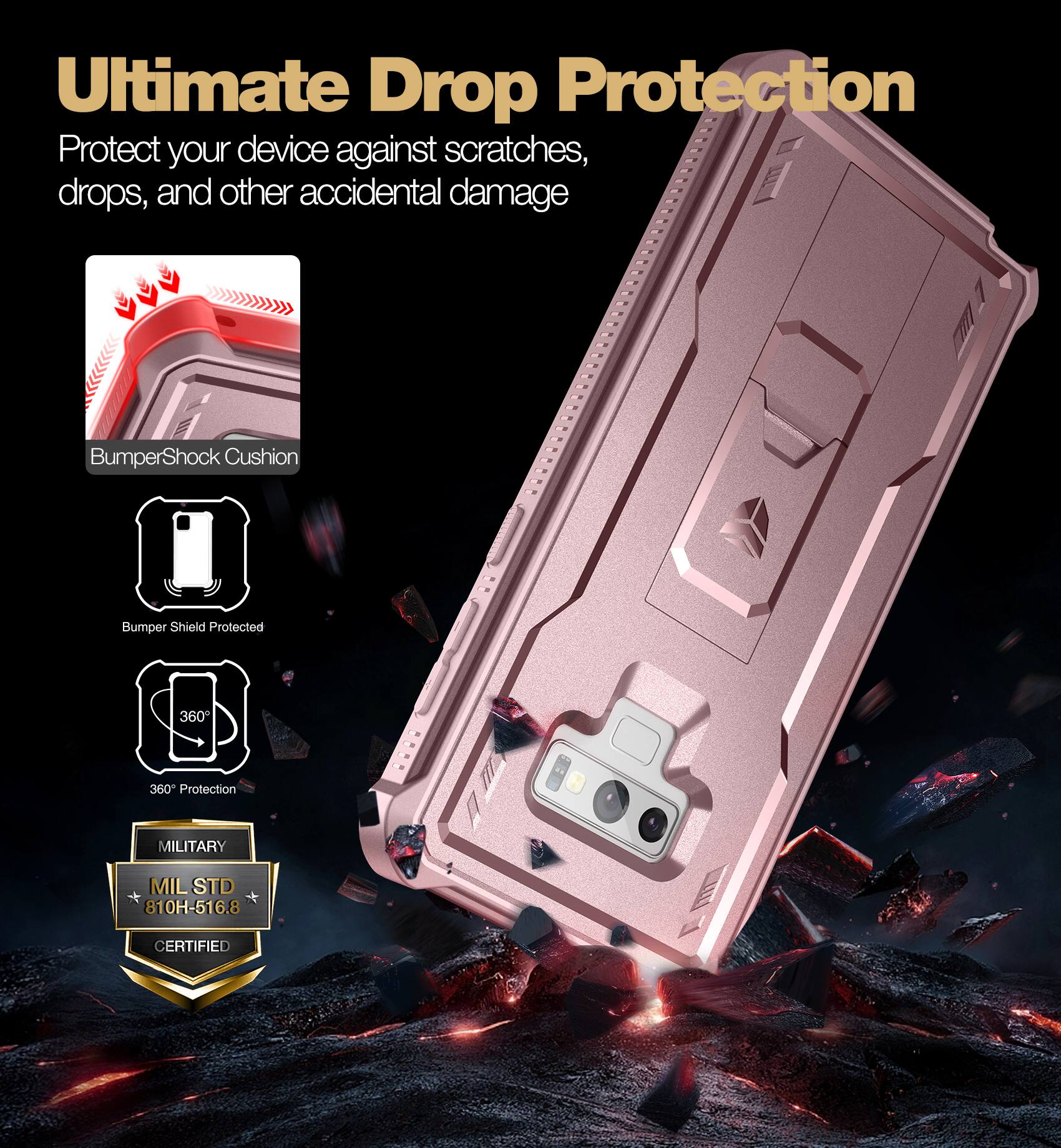 Ultimate Drop Protection

Protect your device against scratches, drops, and other accidental damage

- BumperShock Cushion
- Bumper Shield Protected
- 360° Protection
- MILITARY MIL STD 810H-516.8 CERTIFIED