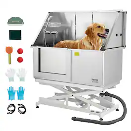 VEVOR - Electric Lift Dog Washing Station, 50 inch Professional Stainless Steel Pet Grooming Tub w/ PE Water Filter Board