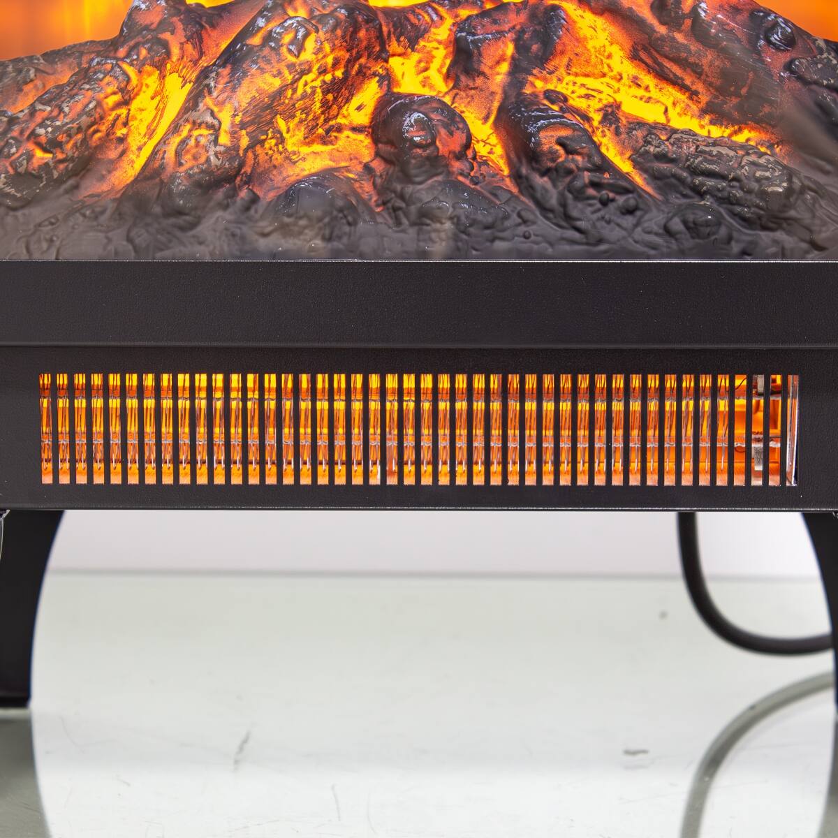 Alt View 6. Loheer - Loheer 18 inch freestanding electric fireplace with realistic 3D flame effect, Antique Black - Antique Black.
