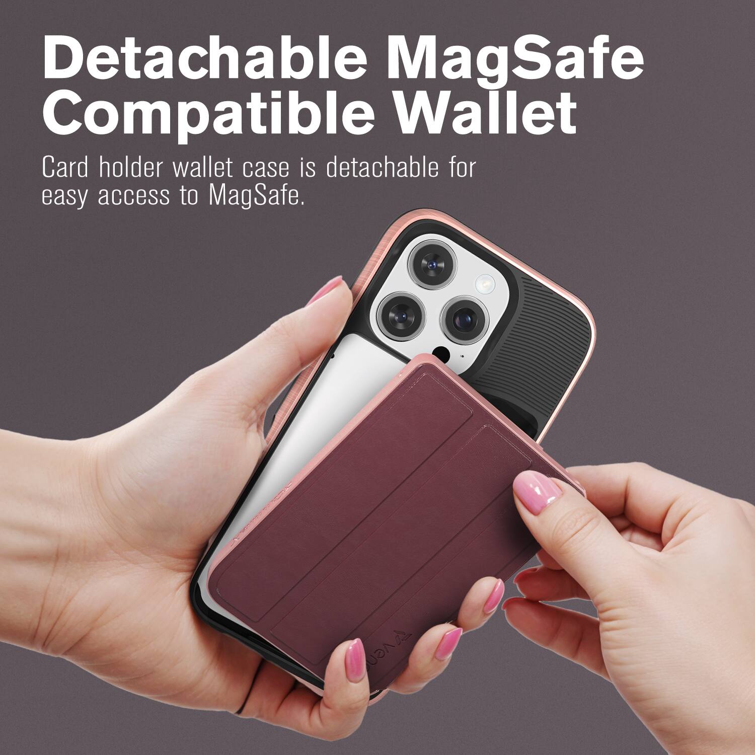 Detachable MagSafe Compatible Wallet Card holder wallet case is detachable for easy access to MagSafe. Tven