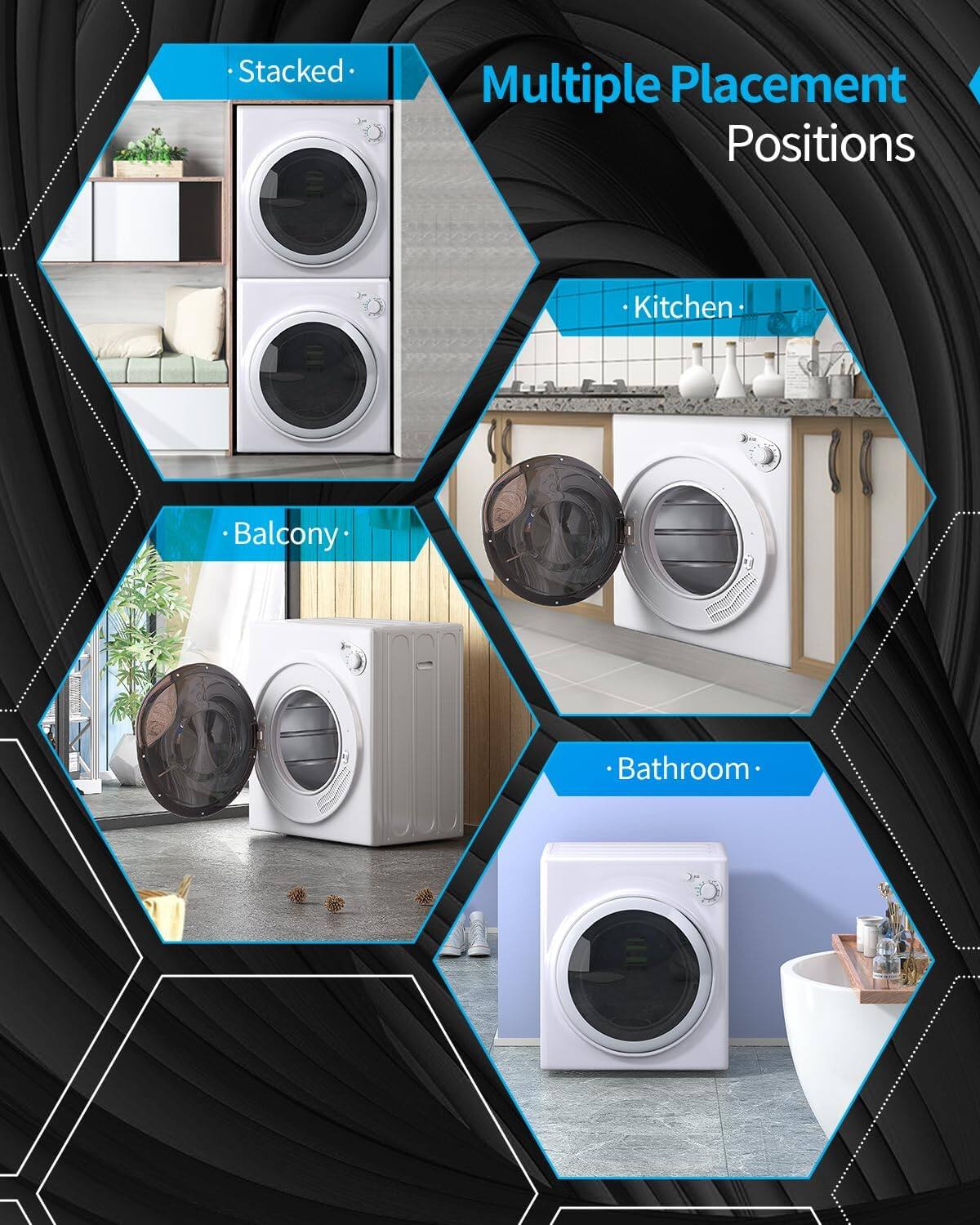 Multiple Placement Positions

- Stacked
- Kitchen
- Balcony
- Bathroom