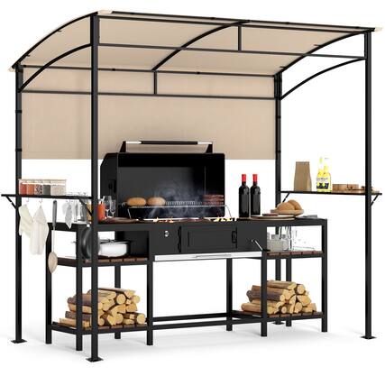 Front. Gymax - Gymax 7.8 x 4.4 FT Grill Gazebo Outdoor Patio BBQ Canopy w/ Metal Shelves for Backyard - Beige.
