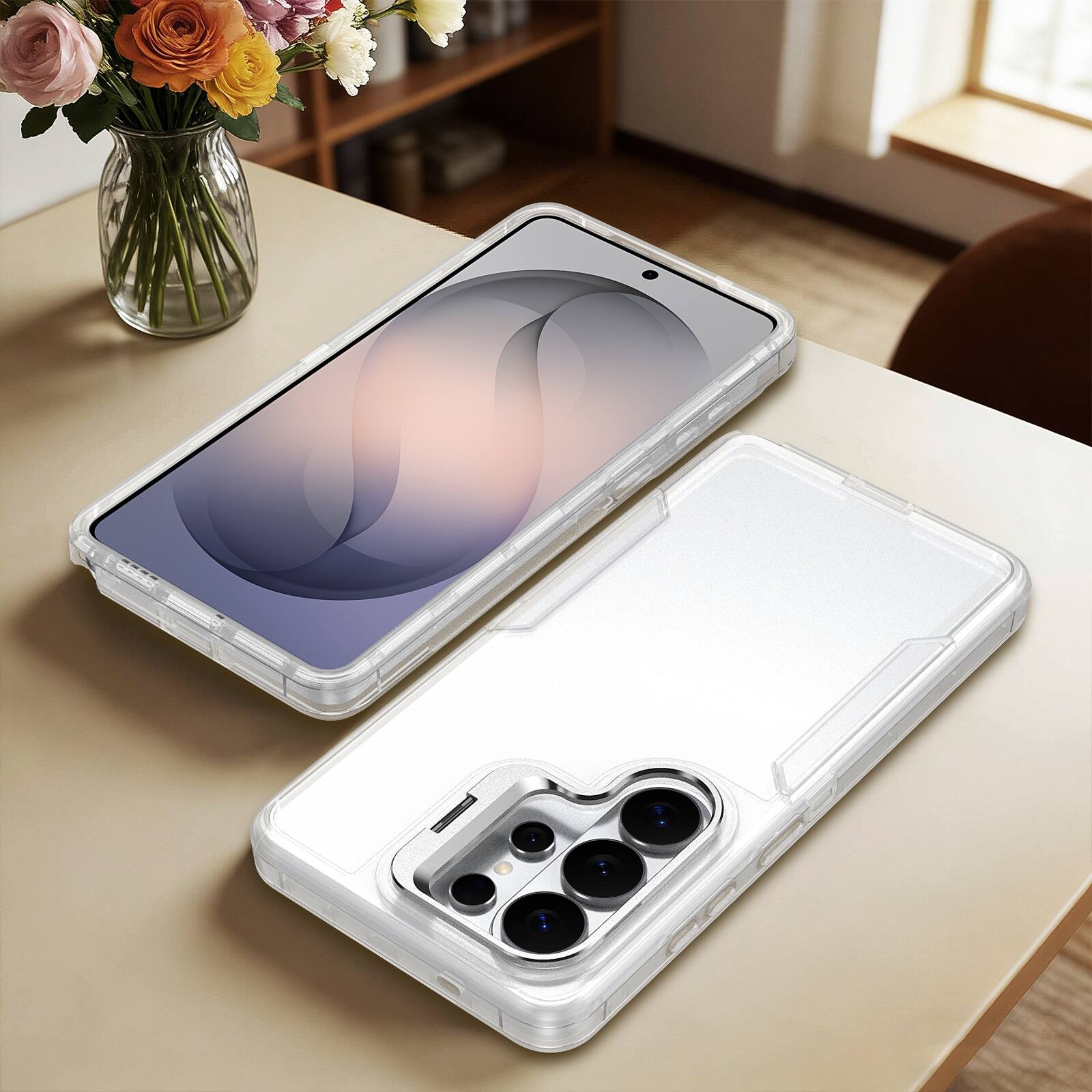 Alt View 2. Dteck - For Samsung Galaxy S24 Ultra Rugged Case, Heavy Duty Dual Layer Shockproof Lens Kickstand Drop Protection Cover - Clear.