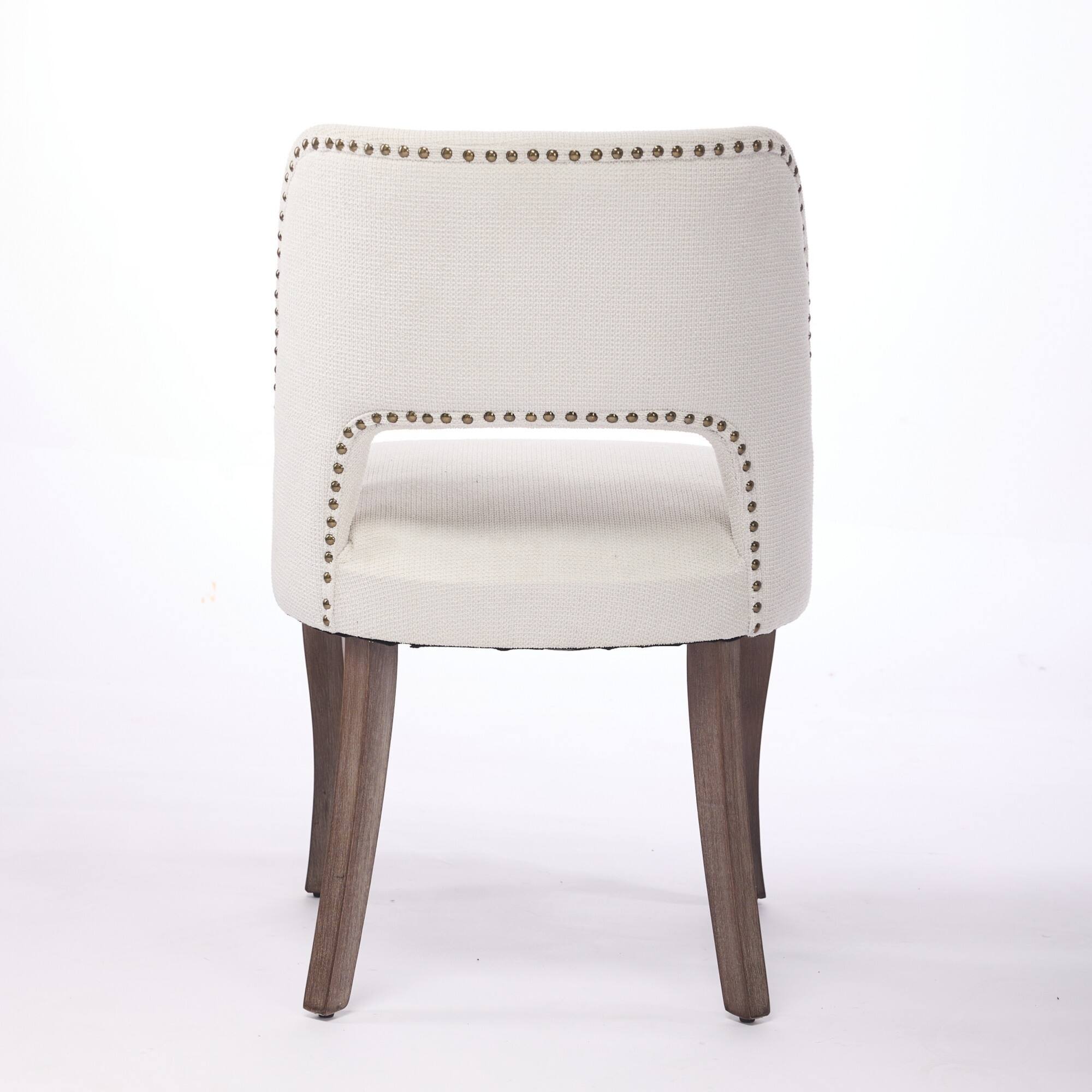Alt View 4. GOODSILO - Modern Fabric Upholstered Dining Chairs Set of Two with Curved Backrest and Solid Wood Legs - Beige.