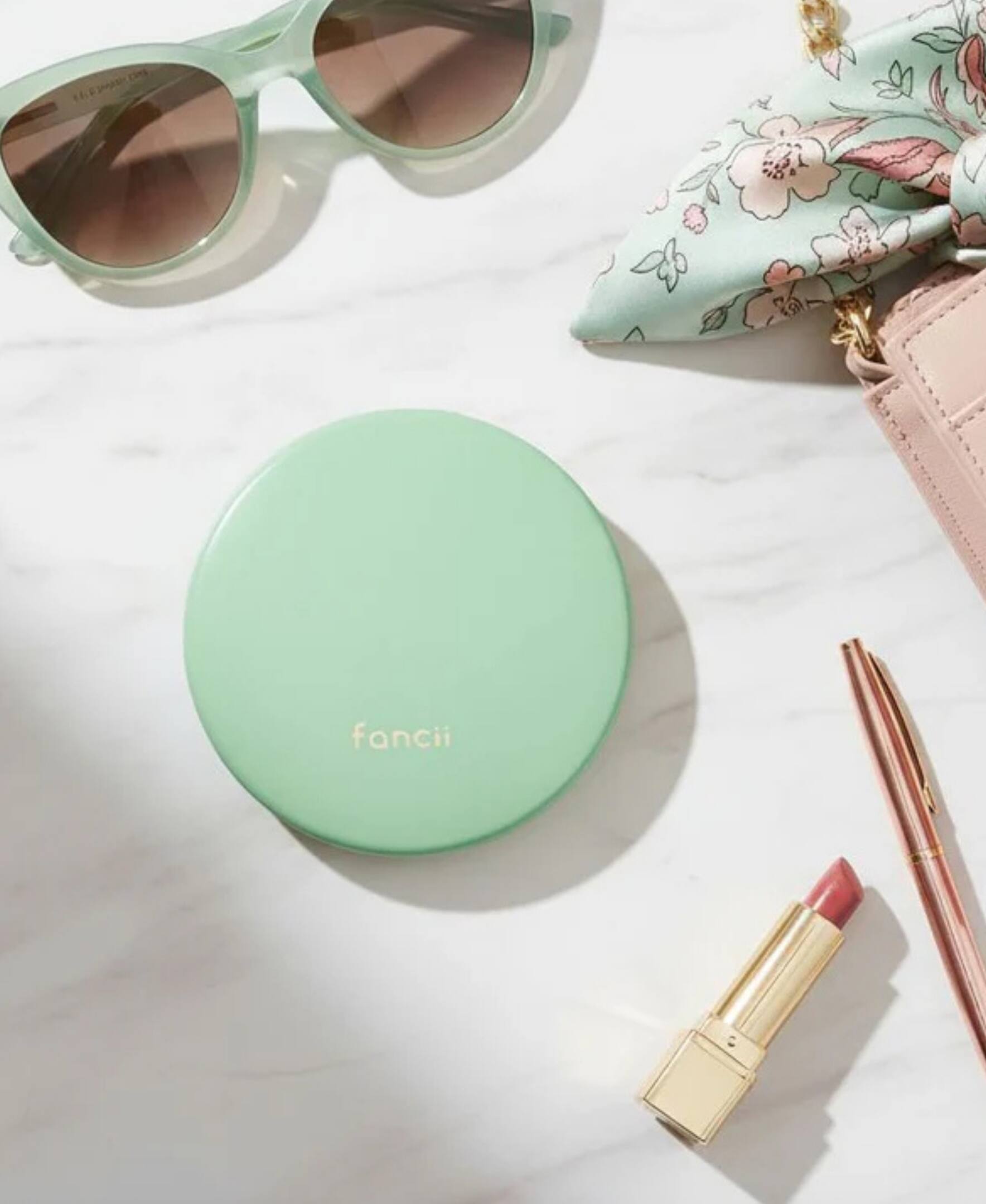 Angle. fancii - Taylor LED Compact Mirror - Mint Green.