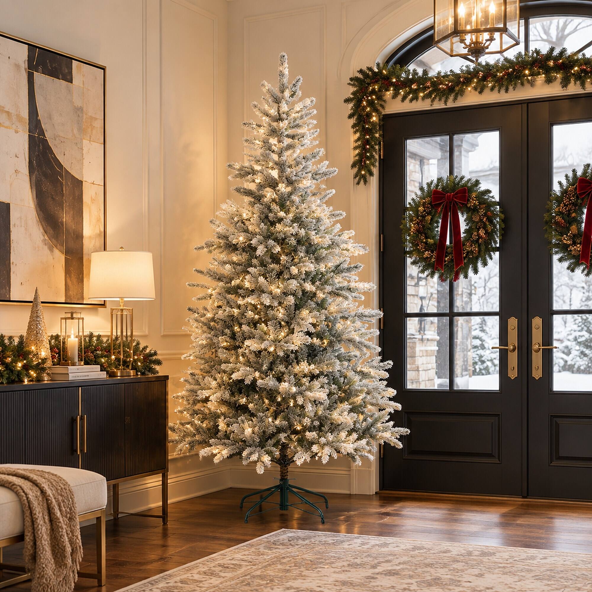 RYHNUYNE 6 Ft Frosted Artificial Christmas Tree With Realistic Branches ...
