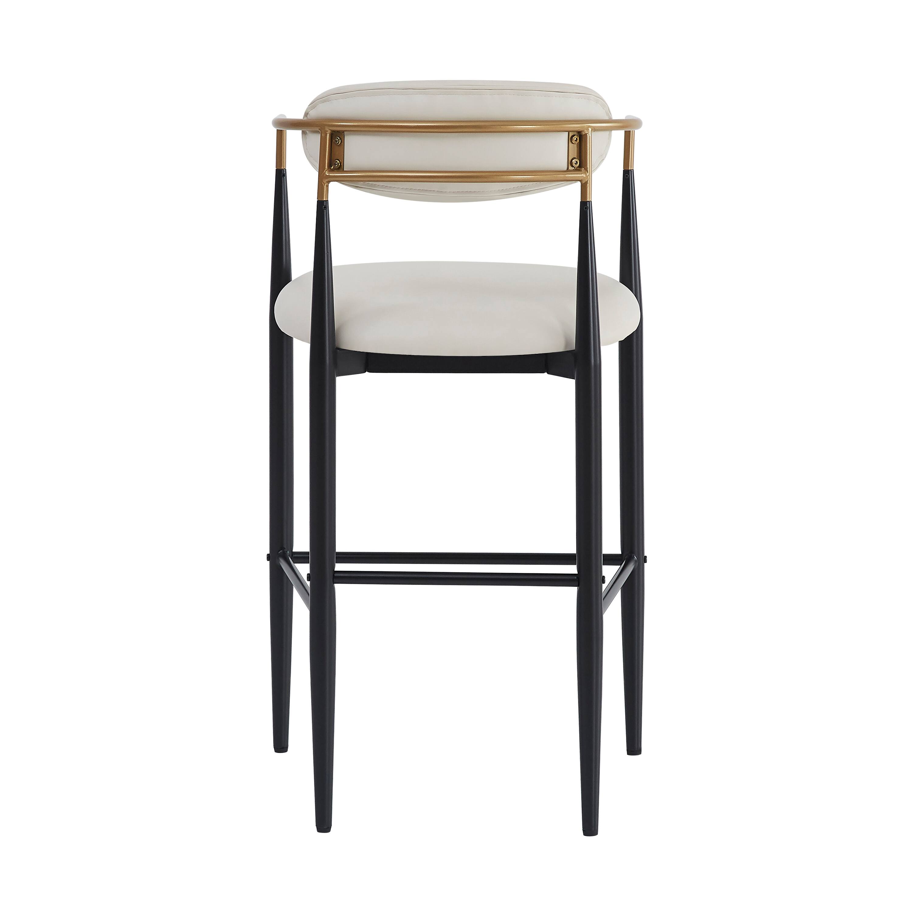 Alt View 5. APRILSOUL - Barstools Set of 2 Upholstered Back Kitchen Island Beige Faux PU Leather Black Iron 260LBS - White.