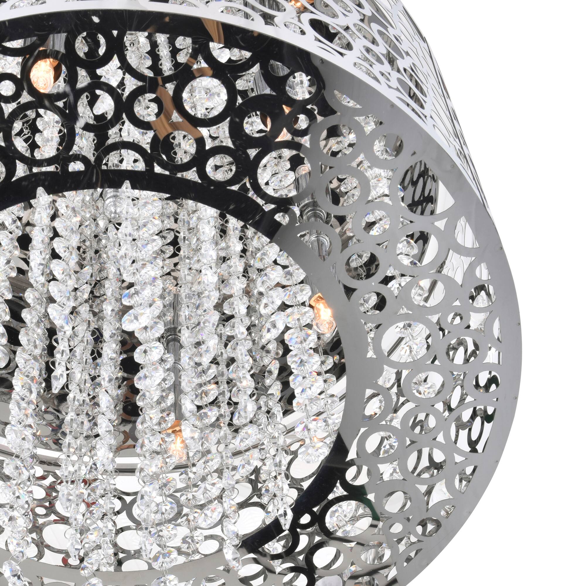 Left. CWI Lighting - Bubbles 4 Light Drum Shade Mini Pendant With Chrome Finish - Stainless Steel.