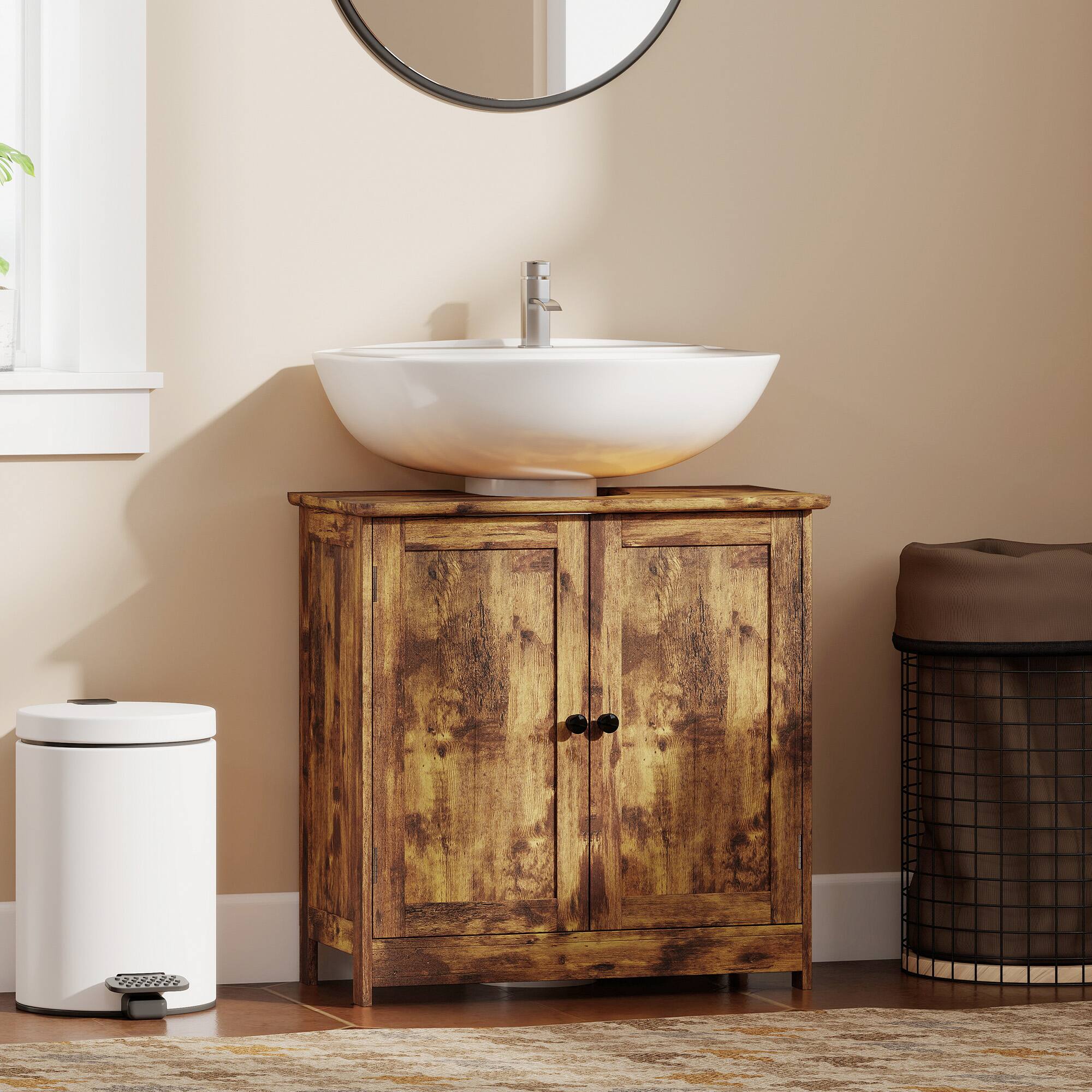 Alt View 1. Homcom - Vanity Cabinet, Under Sink Bathroom Cabinet with 2 Doors and Adjustable Shelf - Rustic Brown.