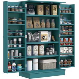 Homcom - Kitchen Pantry Cabinet, Kitchen Cabinet with 12 Door Shelves, Double Doors - Blue