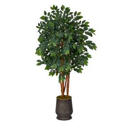 BreeBe - 57" Sakaki Artificial Tree in Ribbed Metal Planter - Multicolor