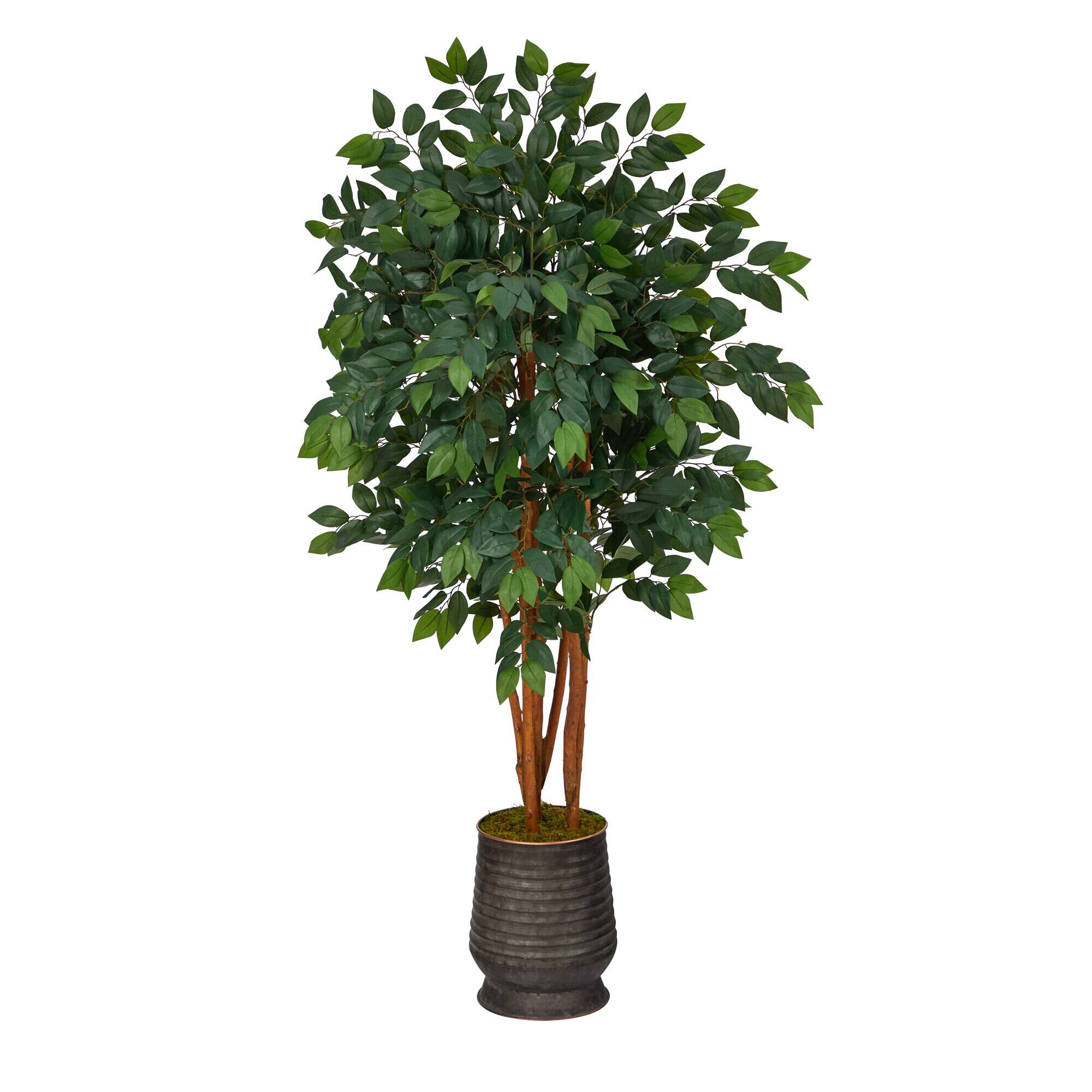 Front. BreeBe - 57" Sakaki Artificial Tree in Ribbed Metal Planter - Multicolor.