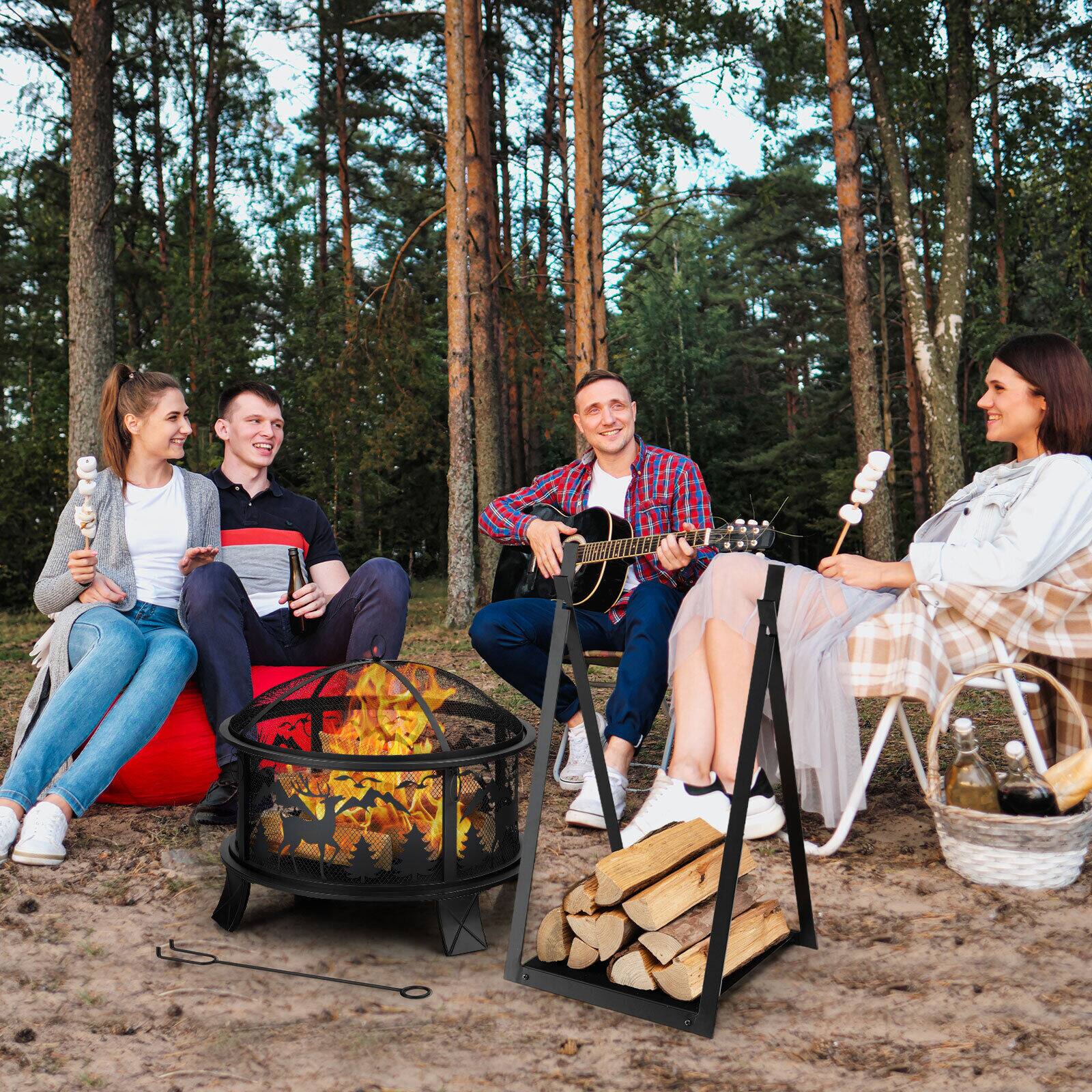 Alt View 2. Gymax - Gymax Firewood Rack Fireplace Wood Holder Storage Log Holder with Raised Base - Black.