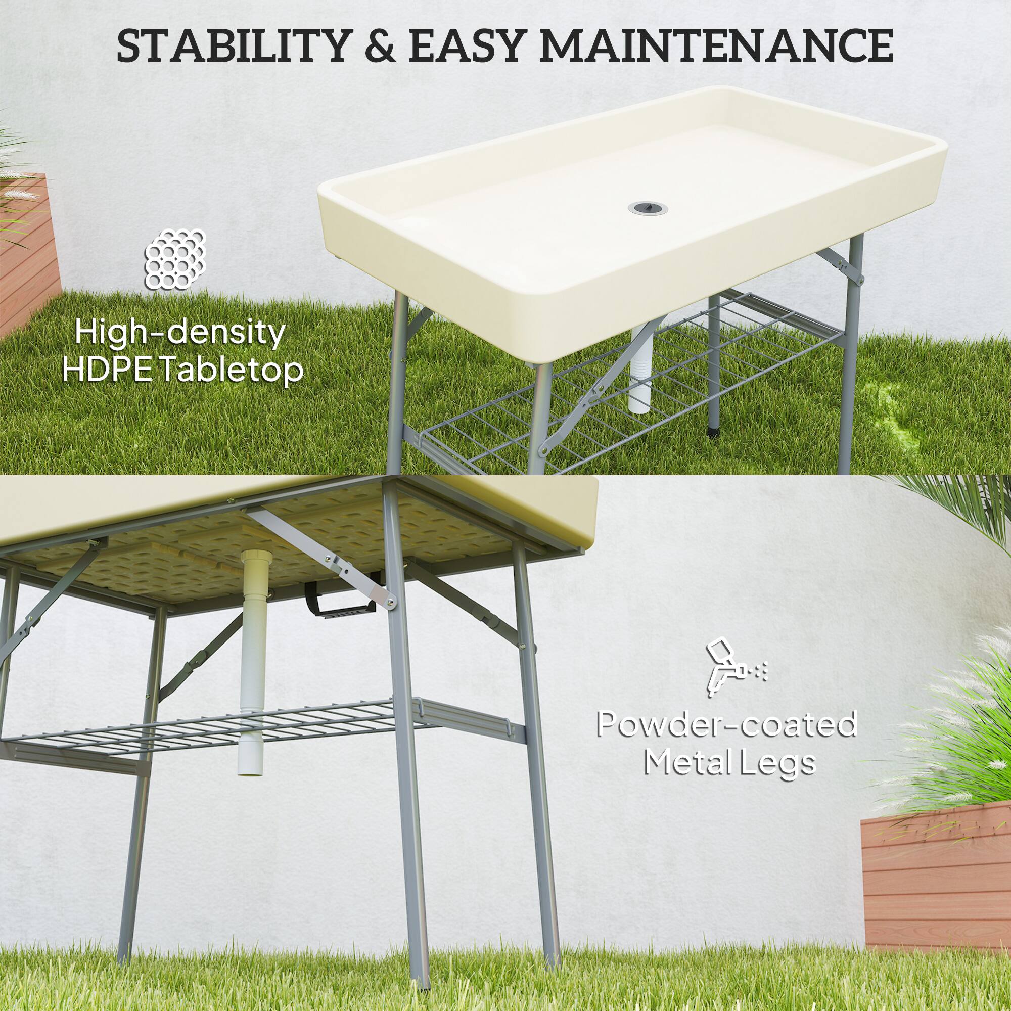 STABILITY & EASY MAINTENANCE

High-density HDPE Tabletop

Powder-coated Metal Legs