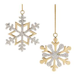 BreeBe - Jeweled Metal Snowflake Ornament (Set of 2) - Gold, Gray