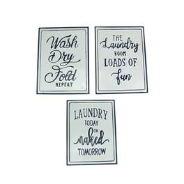 Mayrich Company - Set of 3 Metal Laundry Signs Decorative Wall Art Room Decor Home Accessories - Multicolored