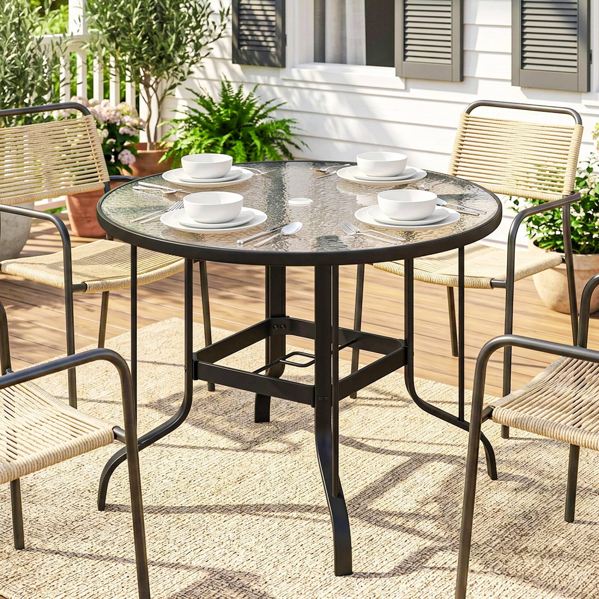Alt View 1. Outsunny - Round Patio Table with Umbrella Hole - Black.