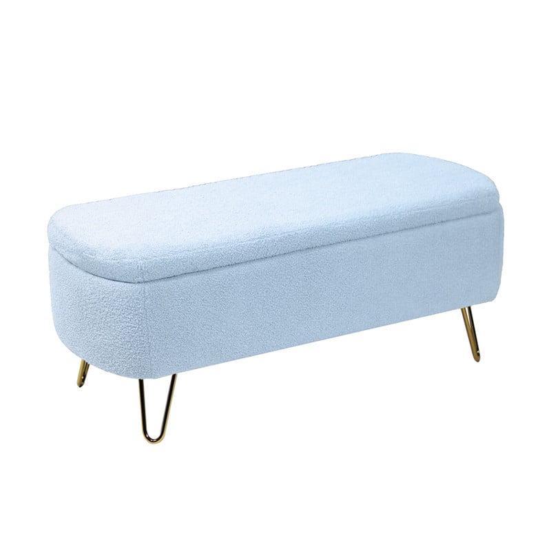 HTUTWOO - Storage Ottoman Bench for Bedroom - Faux Fur Upholstered Bench with Gold Legs, Padded Storage Bench for Living Room - Blue