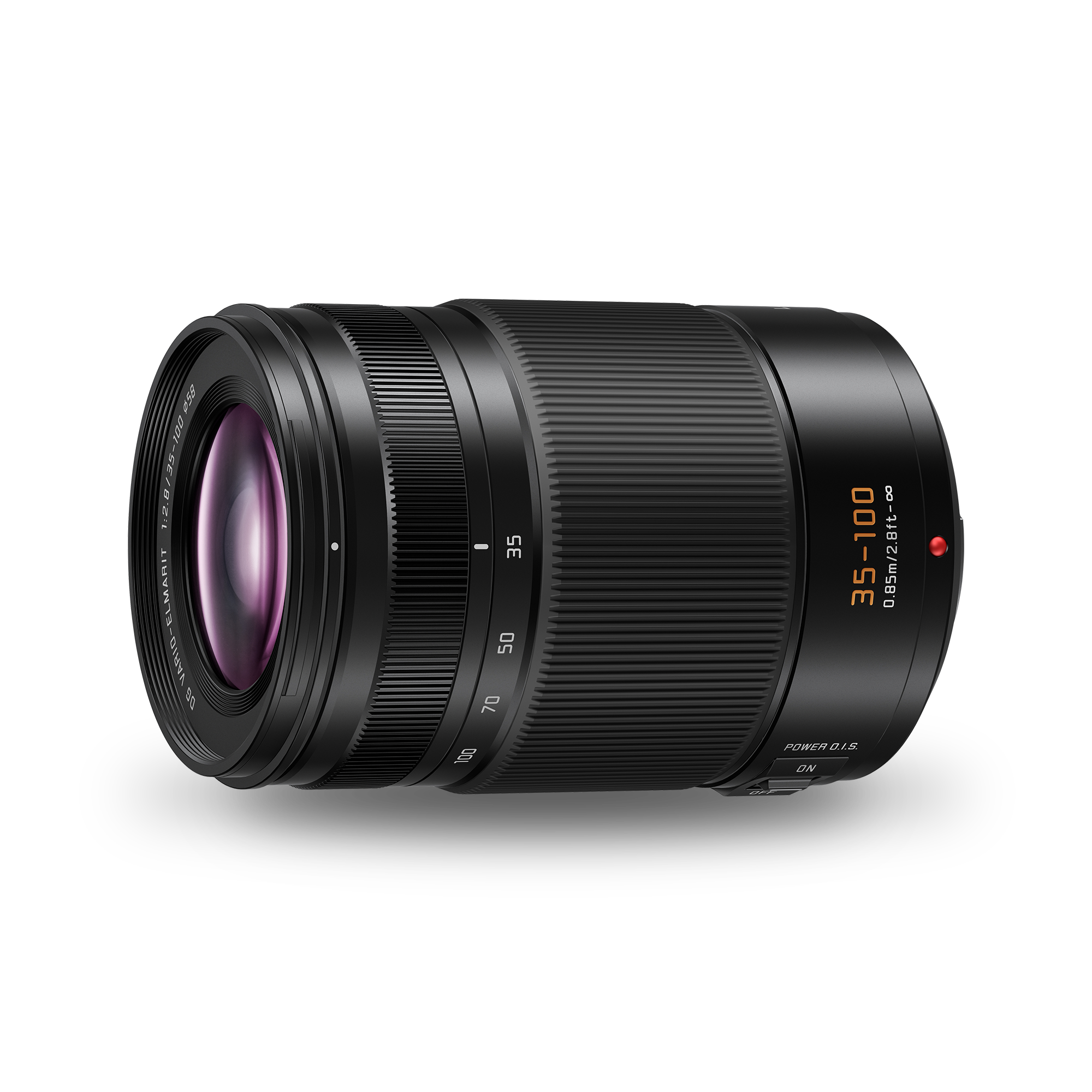 The text on the image reads "158 a at 004-RE/2 35 1.2.8 VARIO-ELMARIT ELMARIT VARIO C0 - 35 50 70 100 35-100 0.85m/2.Bft-e POWER B1S DN." This text is likely describing the features and specifications of the lens.