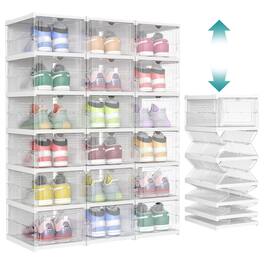 Songmics Home - Foldable Shoe Boxes, Pack of 18 Stackable Shoe Storage Organizer, Set of 3 Integraed Shoe Cabinets, Portable - Transparent and Cloud White