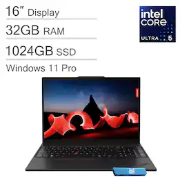 Lenovo - ThinkPad T16 Gen 3 16" WUXGA Laptop - Intel Core Ultra 5 with 32GB DDR5 Memory - 1TB SSD - Thunderbolt - Windows 11Pro - Black